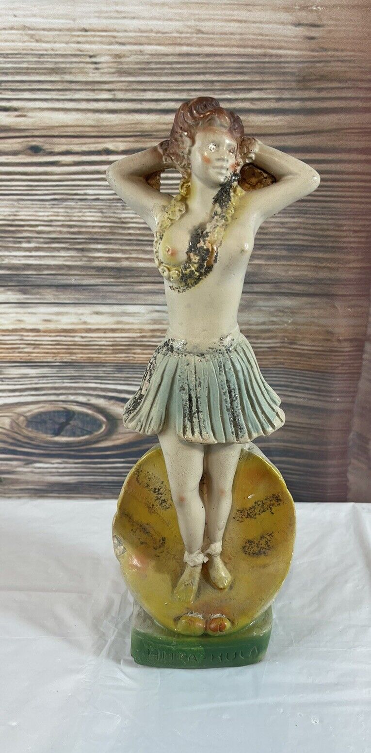 Vintage 1940s Chalkware Rare Hawaiian Hula Girl Statue Pin Up