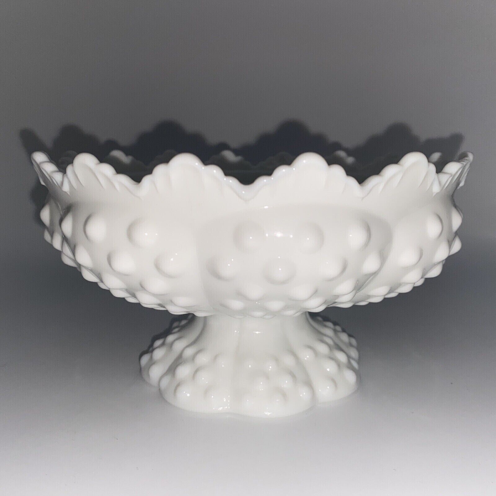 Fenton USA White Milk Glass Hobnail Crown Candleholder Dish