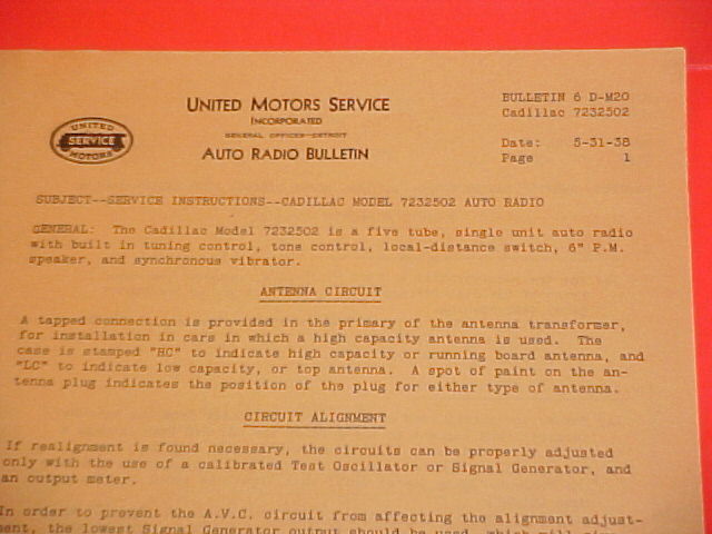 1938 CADILLAC 60  65 FLEETWOOD 75 90 UNITED MOTORS DELCO GM RADIO SERVICE MANUAL