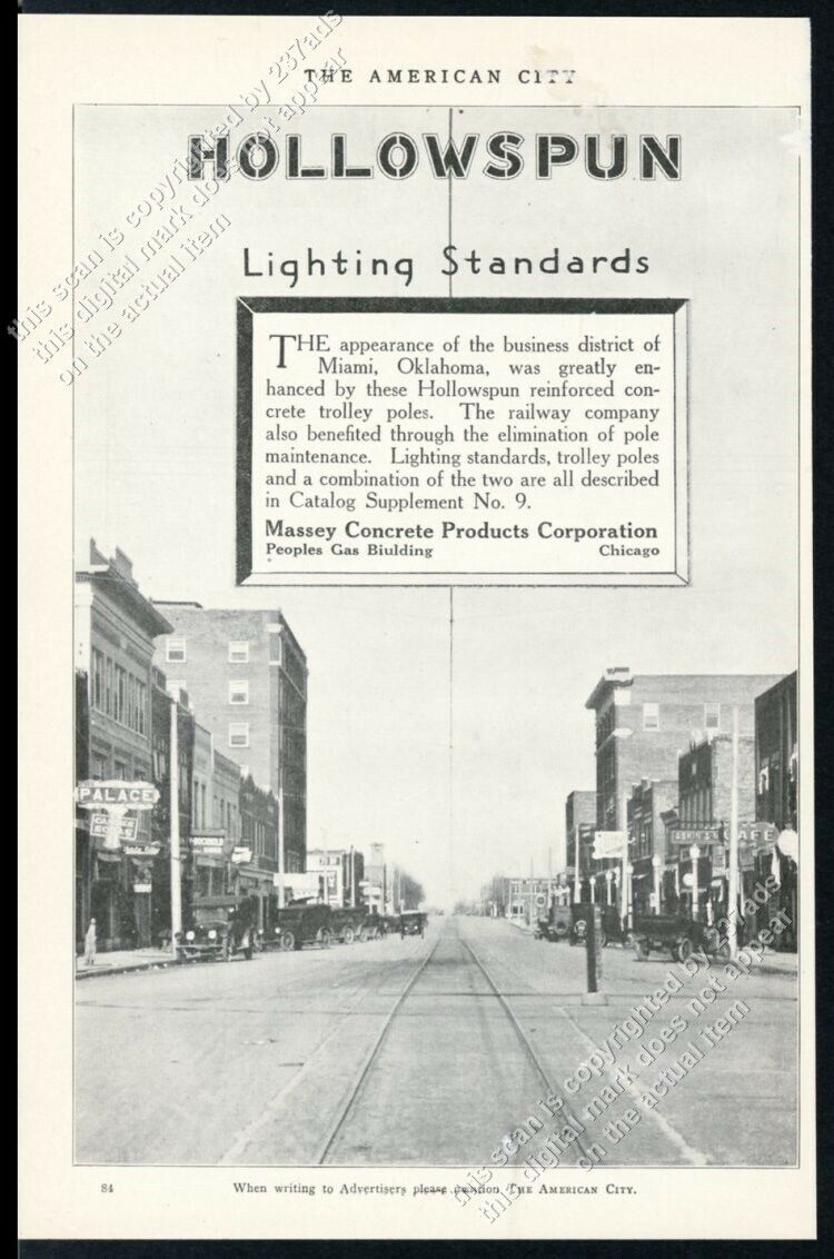 1922 Miami Oklahoma photo Hollowspun streetlight standard vintage trade print ad