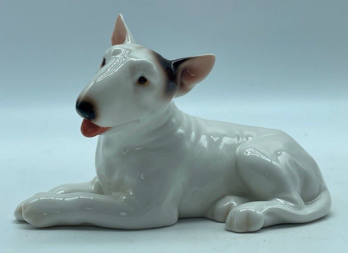 Vintage ROYAL COPENHAGEN Pitbull Terrier Laying Porcelain Figurine RARE & MINT