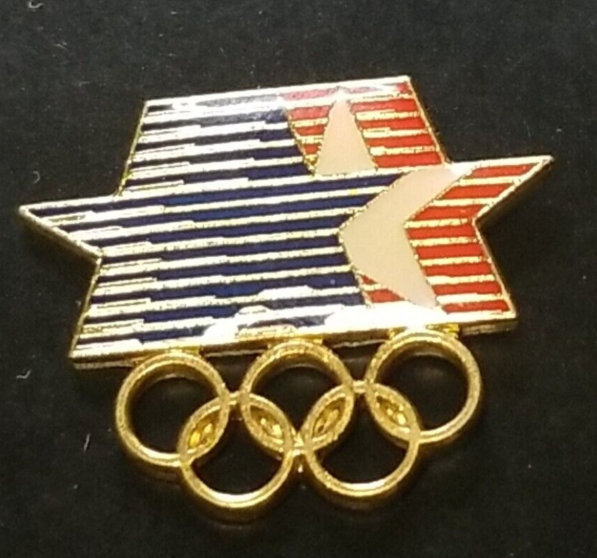 Hat Lapel Pin Olympics Rings Logo Stars  Vtg