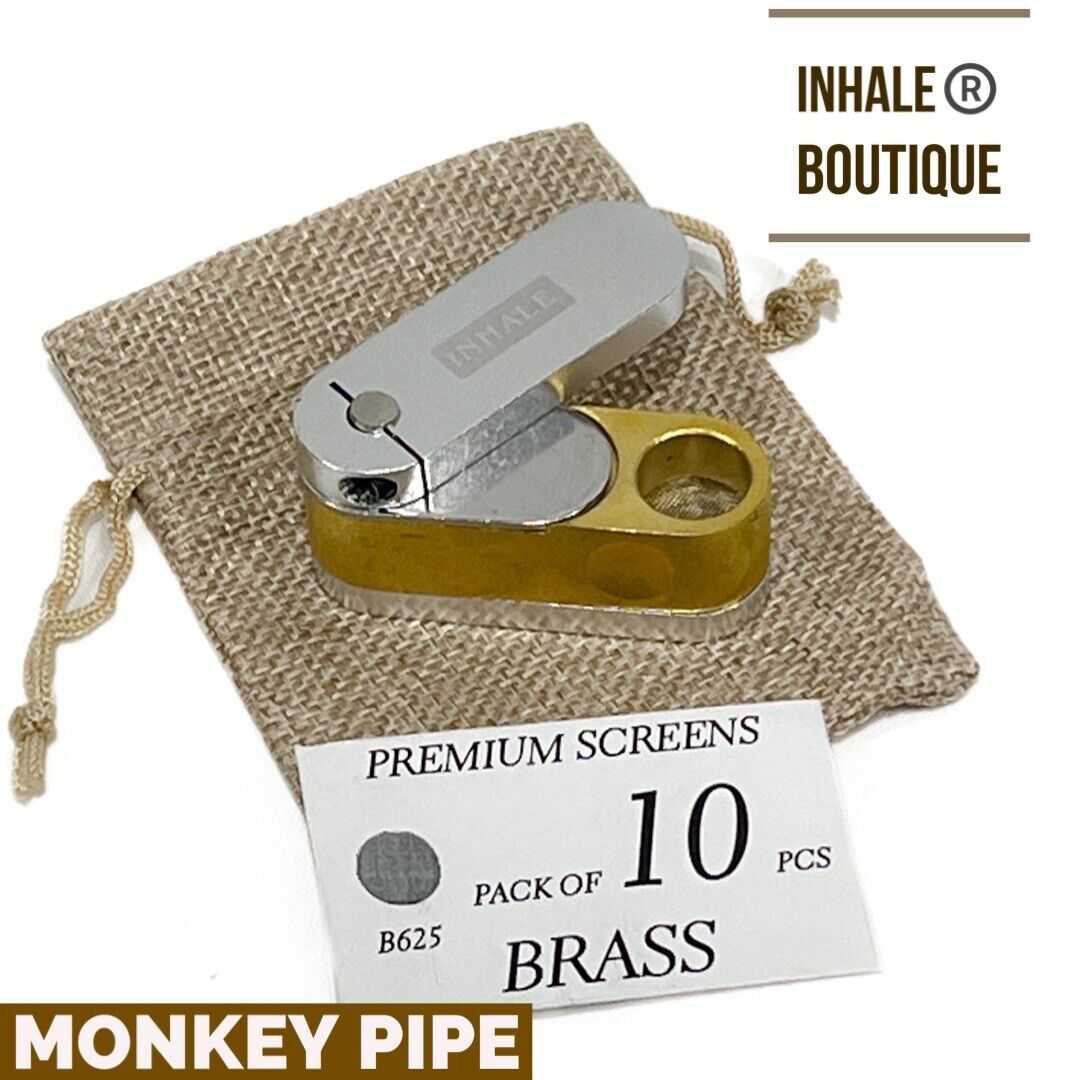 INHALE®️ Foldable Brass Aluminum Smoking Pipe  / Monkey Pipe In A Burlap Bag