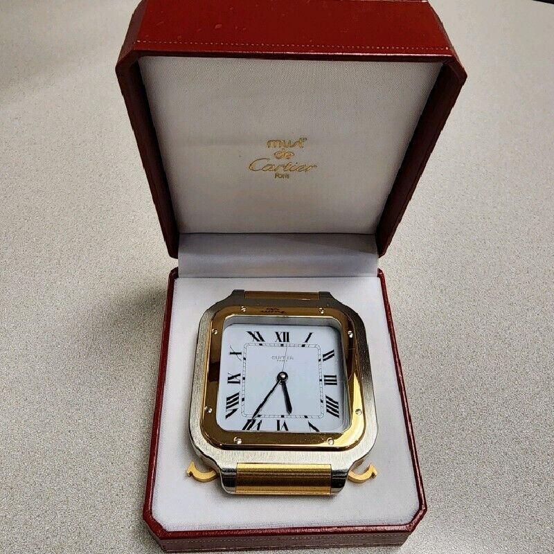 Cartier Santos Stainless Clock Grade AAA Plus Gold And White