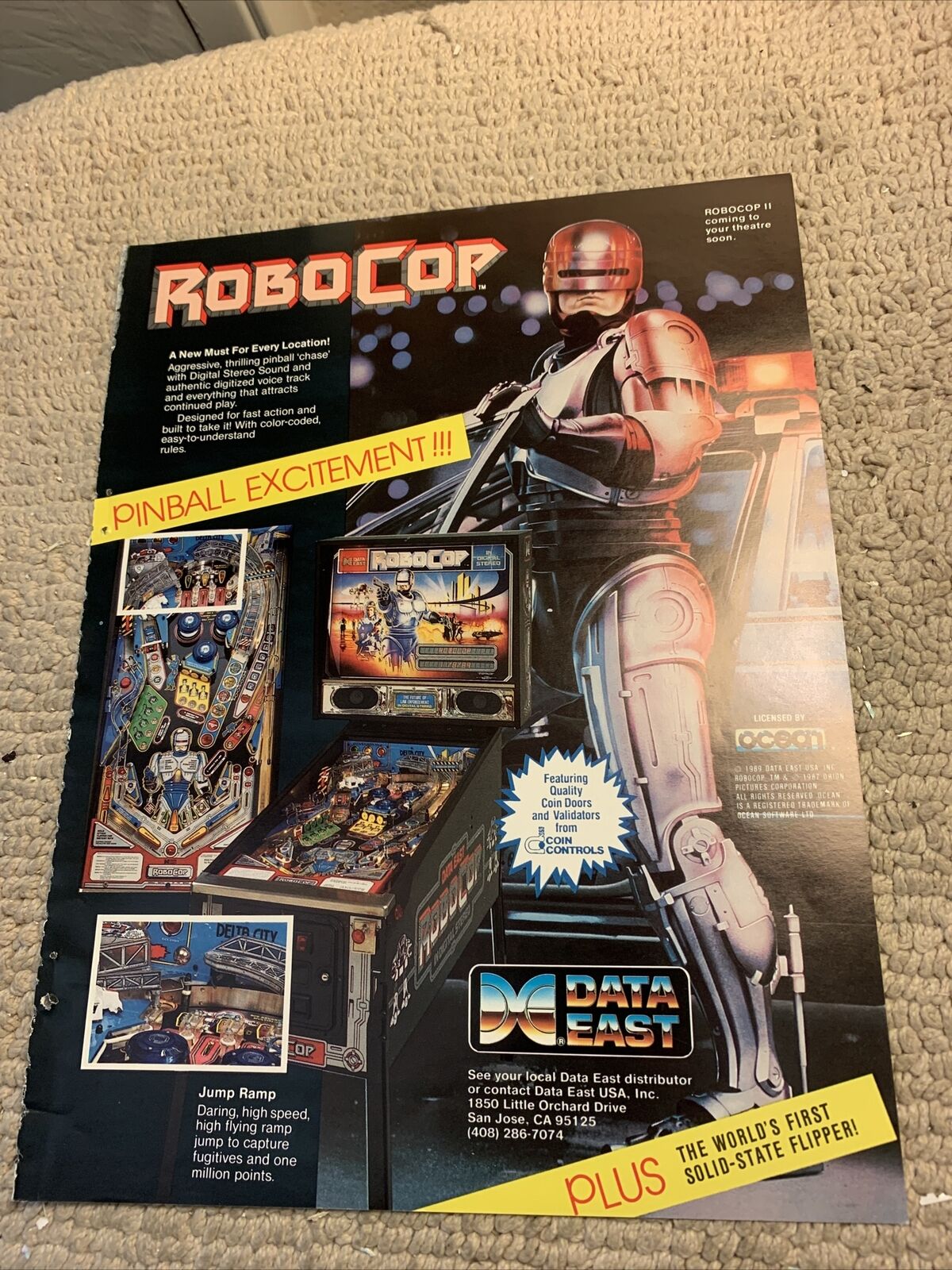 Original ad 11- 8.5” Robocop Robo Cop Data East Pinball ARCADE  GAME FLYER