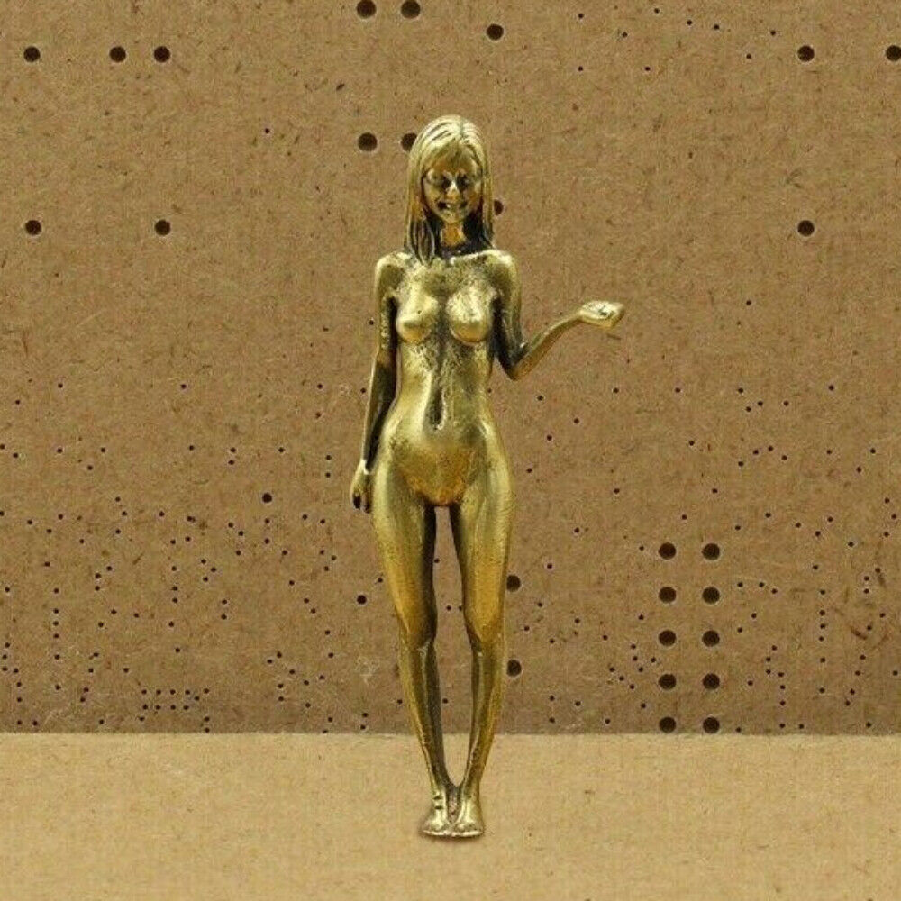 Sexy Lady Girl Statue Figurine Pure Brass Beauty Tea Pet Antique Miniature