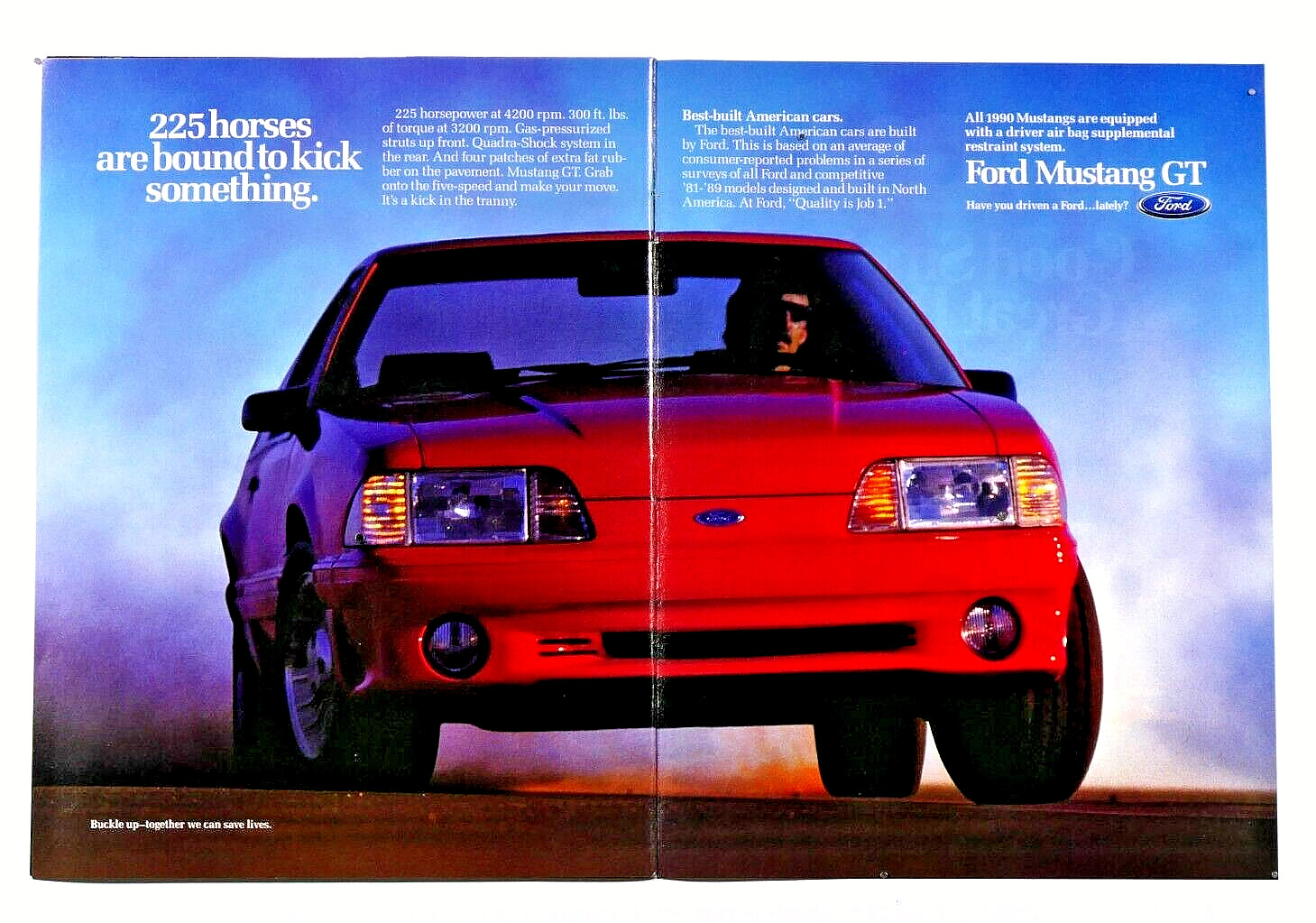 1990 Ford Mustang GT Vintage Original Print Ad  2 Page