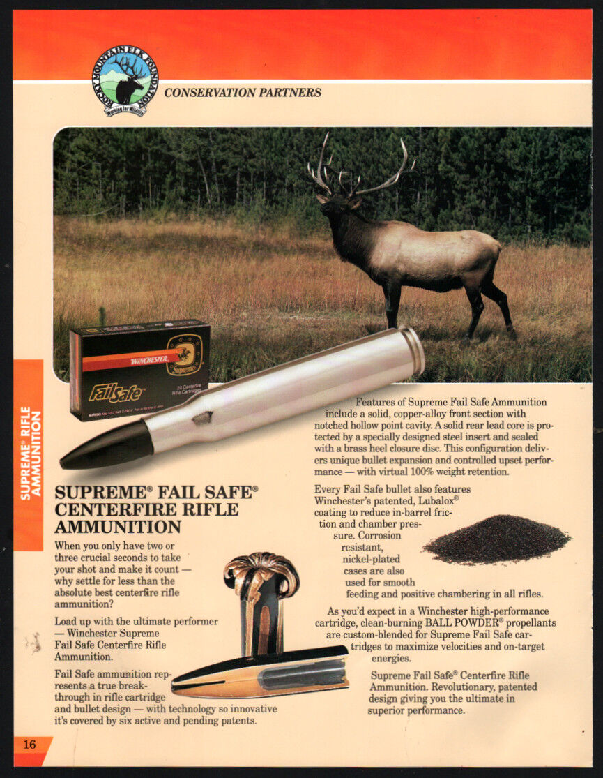 1995 WINCHESTER Supreme Fail Safe Ammunition PRINT AD Elk Hunting
