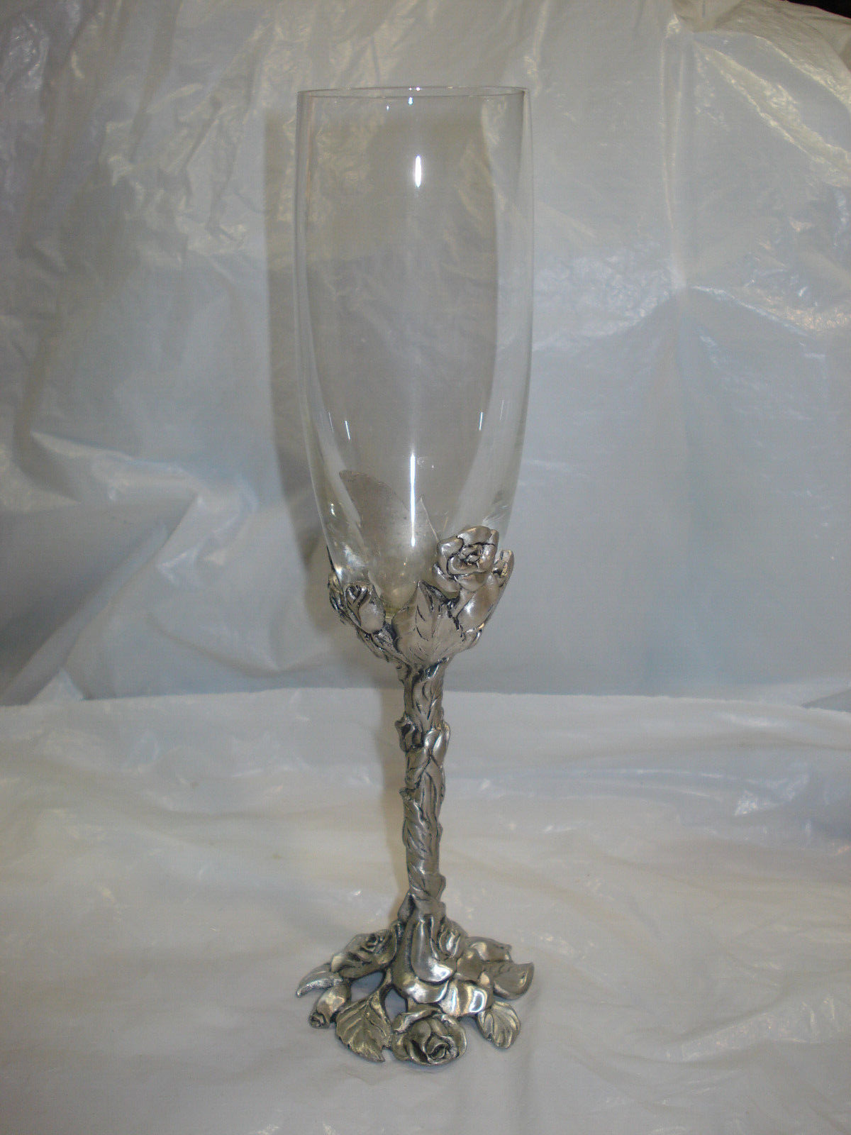 Seagull Pewter Roses Champagne Flute  1995 Canada 9 1/8 \