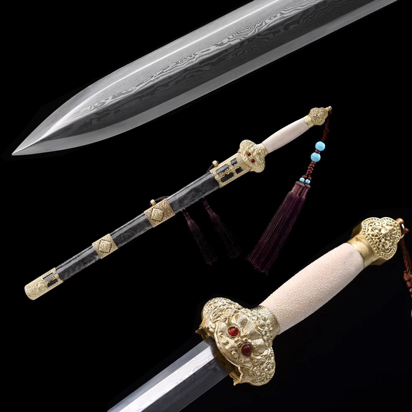 Folded Steel  Chinese Sword Qing Dynasty Jian high-grade rayskin handle scabbard