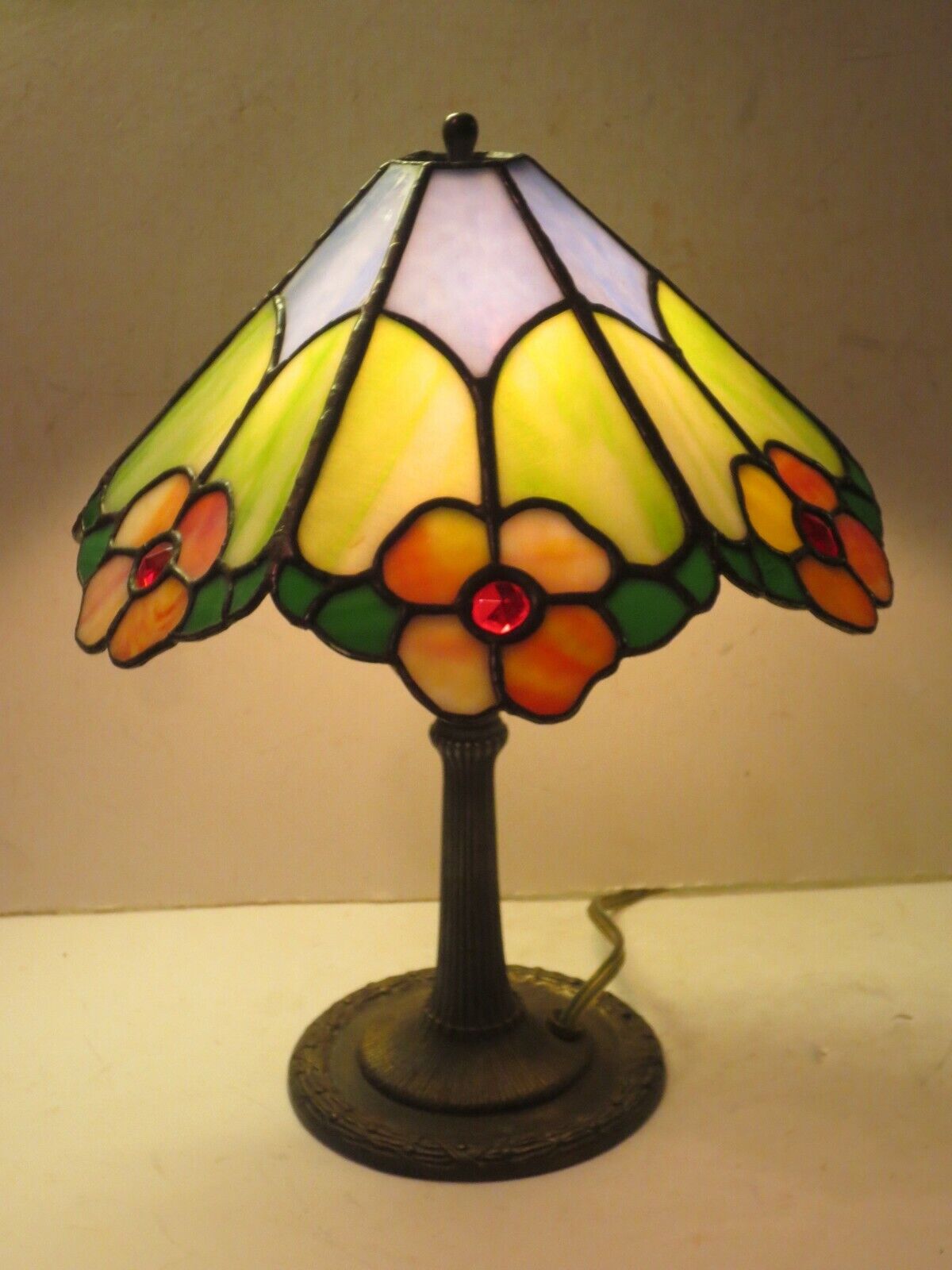 Antique Stained Glass Apple Blossom Table Lamp, Handel, Miller, B & H Era