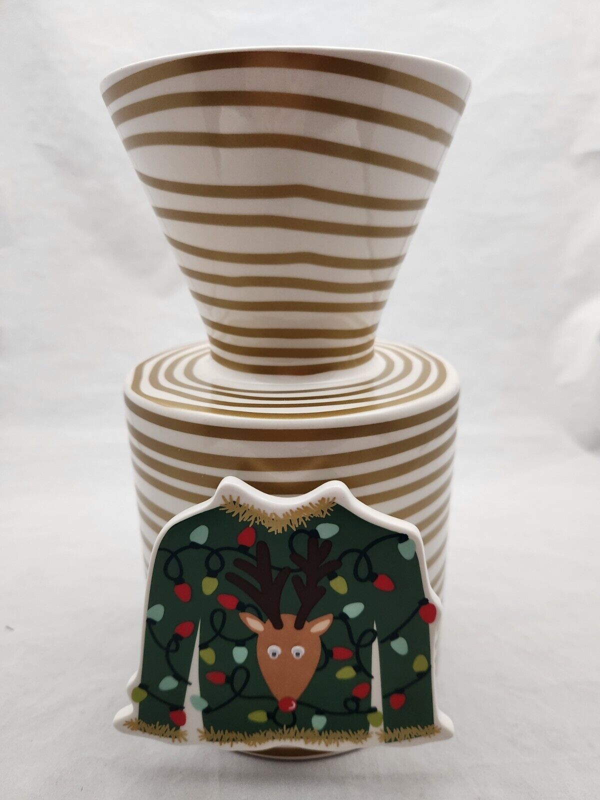 Happy Everything Laura Johnson Gold Stripe Vase & Reindeer Sweater Googly Eyes
