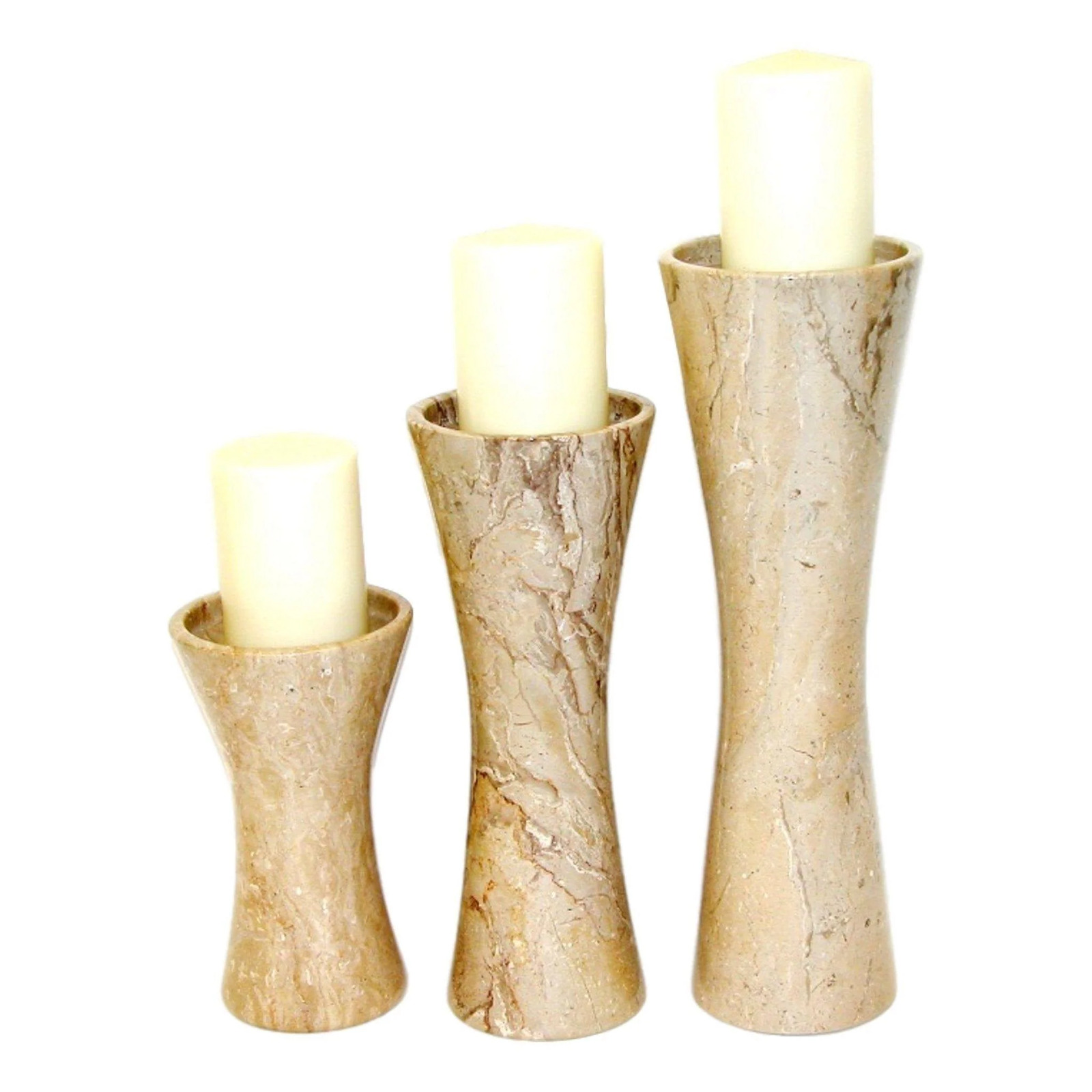 Pillar Candle Holders Set - Crafted in Sahara Beige Marble