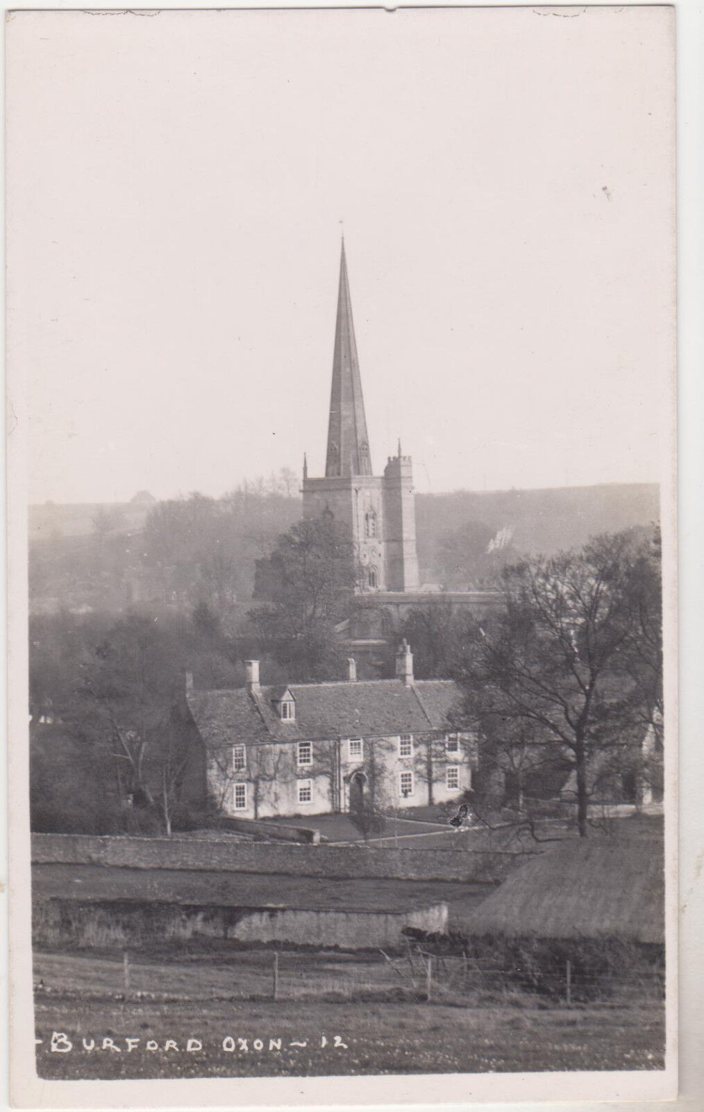 RPPC,Burford,U.K.Bird's Eye View of St.John the Baptist Church,Oxfordshire,1909