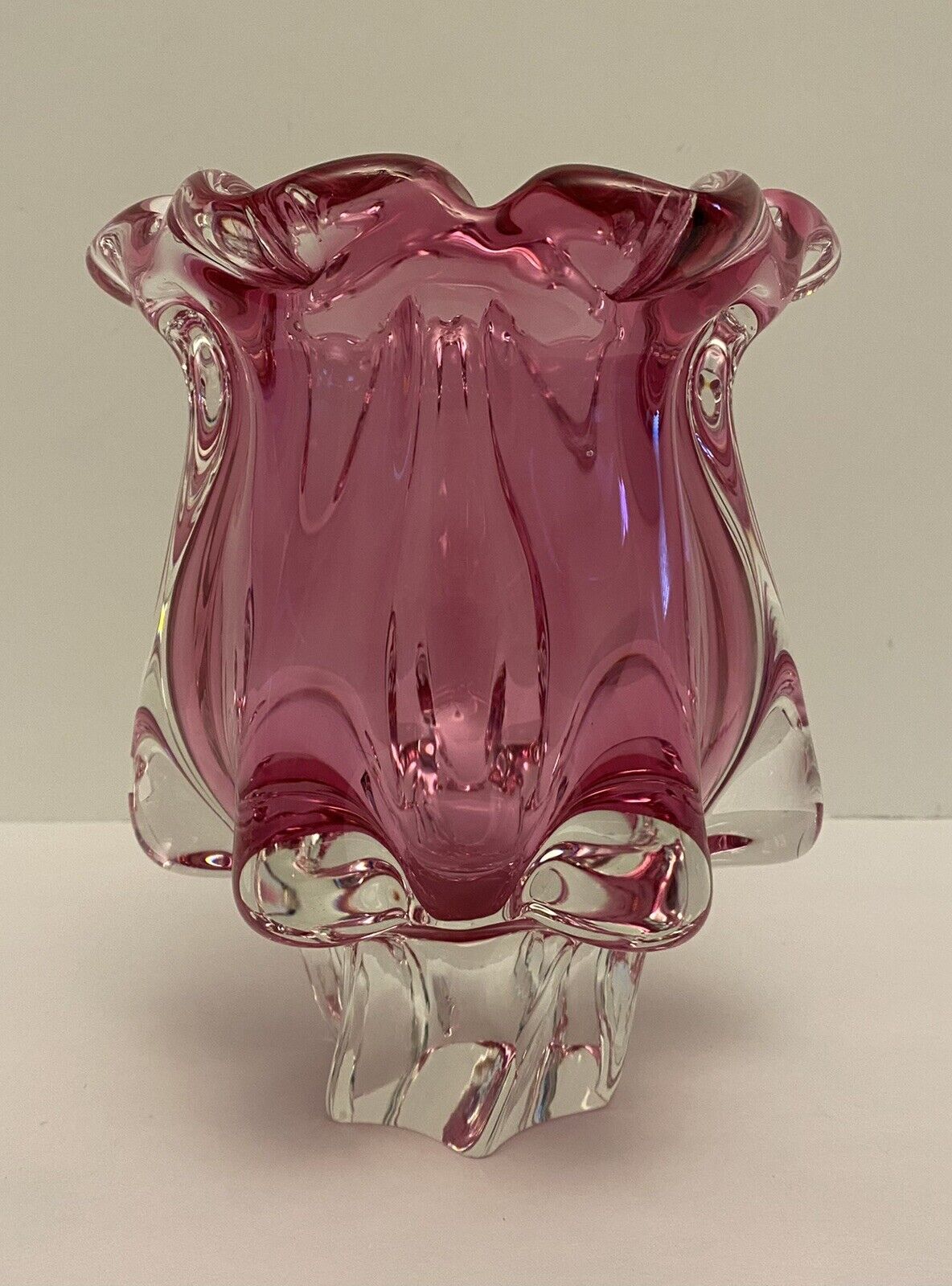 Vintage 8” Josef Hospodka Chribska Amethyst Pink  1960s MCM Czech Vase