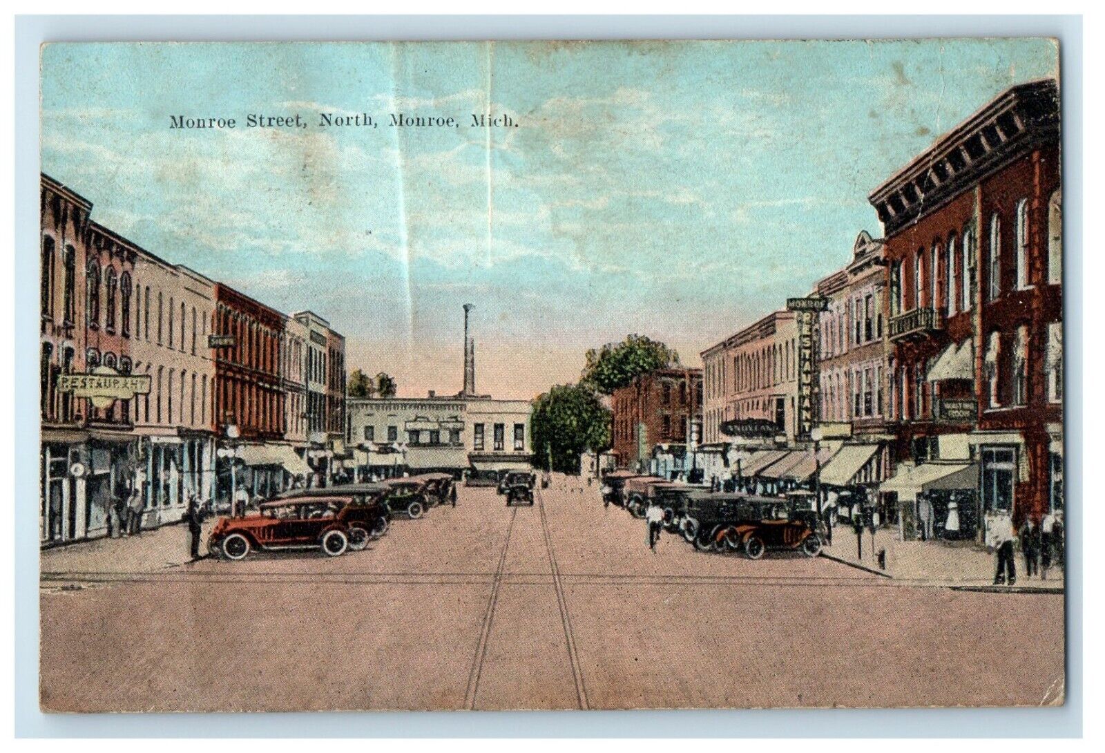 1925 Monroe Street View Cars North Monroe Michigan MI Posted Vintage Postcard