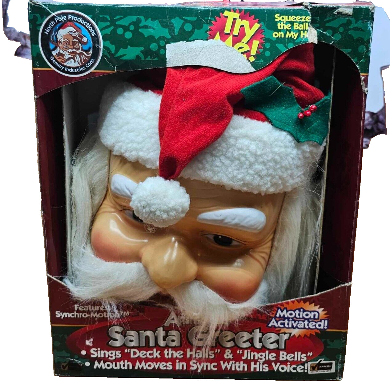 Santa Claus Greeter 1998 Gemmy North Pole sings mouth moves motion activated