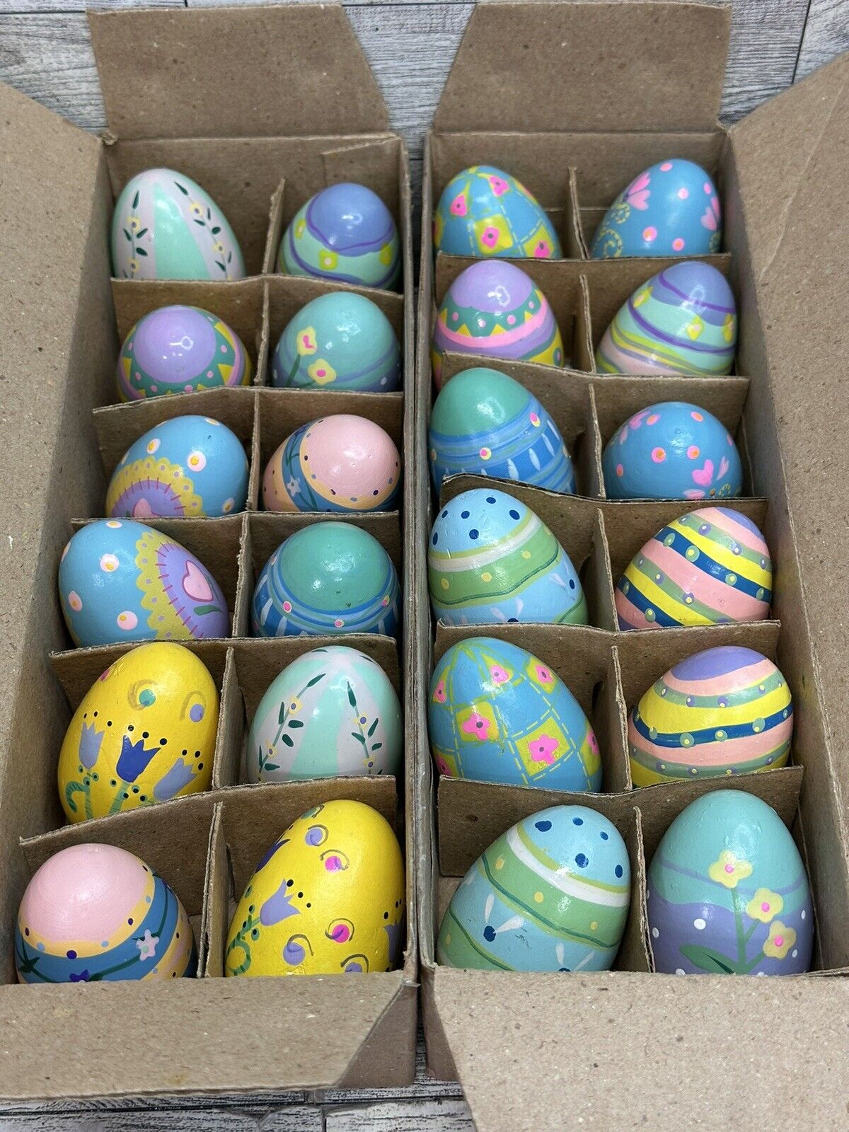 Vintage Lillian Vernon Wooden Hand Painted Easter Eggs #002937 Lot Of 24 - VGC