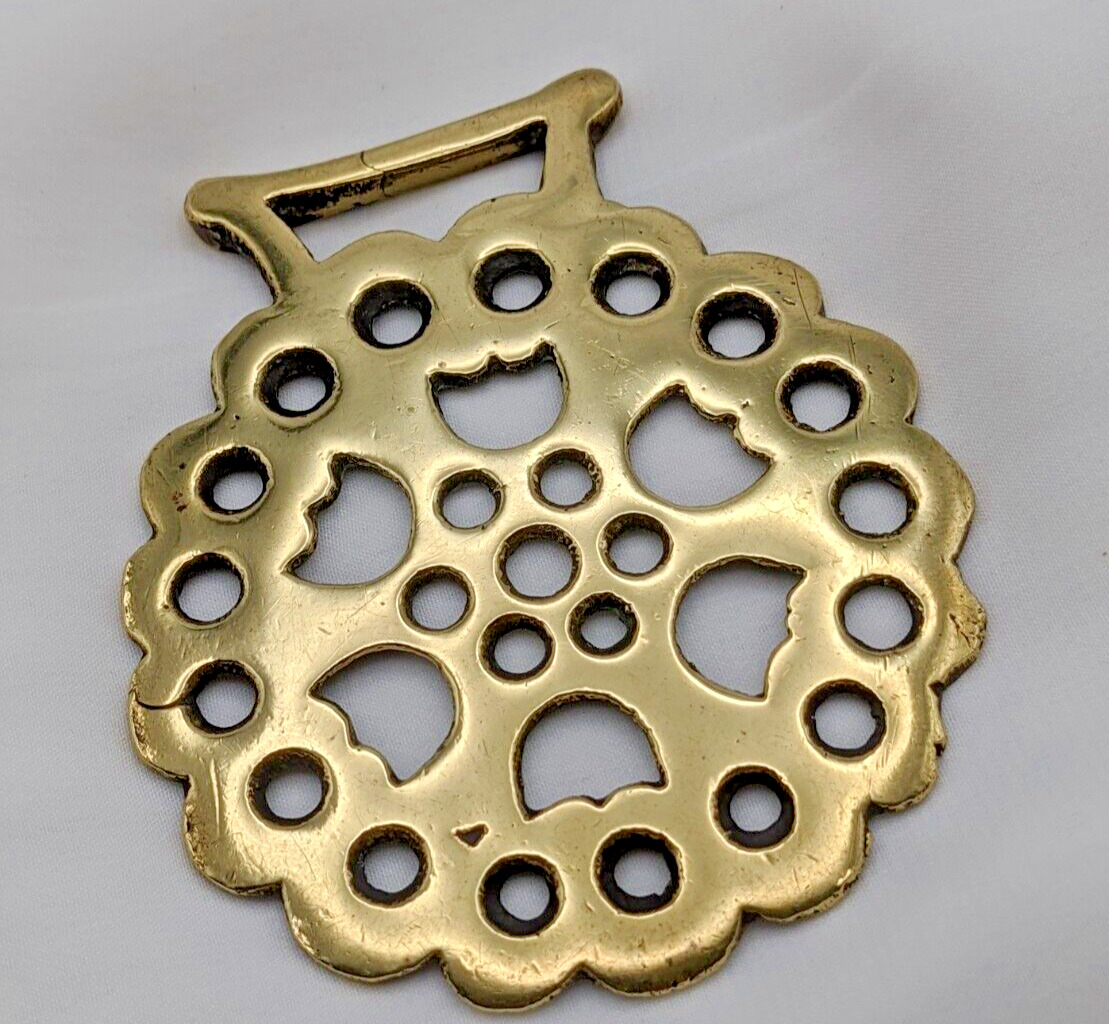 Brass Horse Medallion Antique English Flower Shield Traditional Pierced Harness