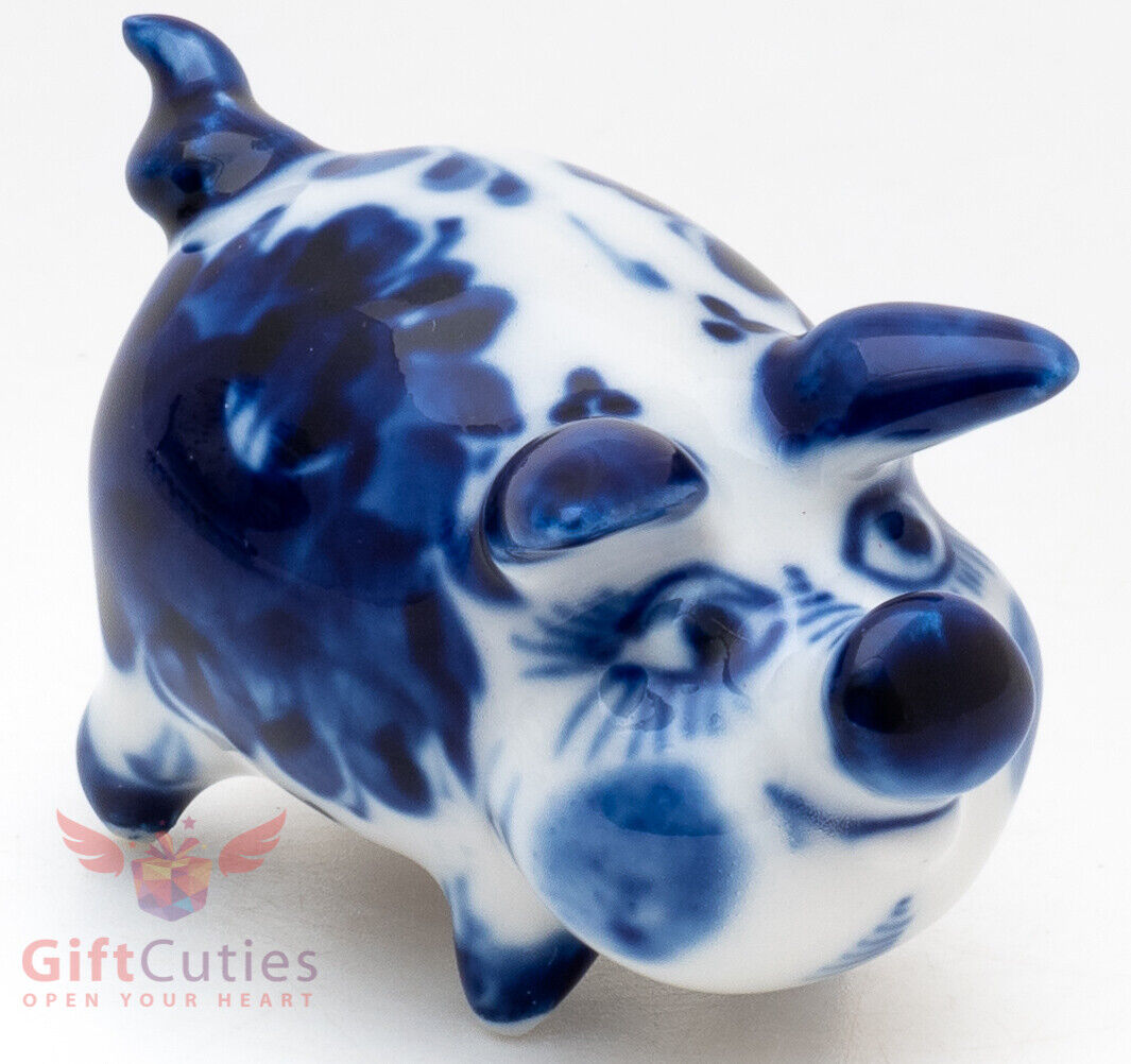 Porcelain gzhel Pig Piglet figurine handmade