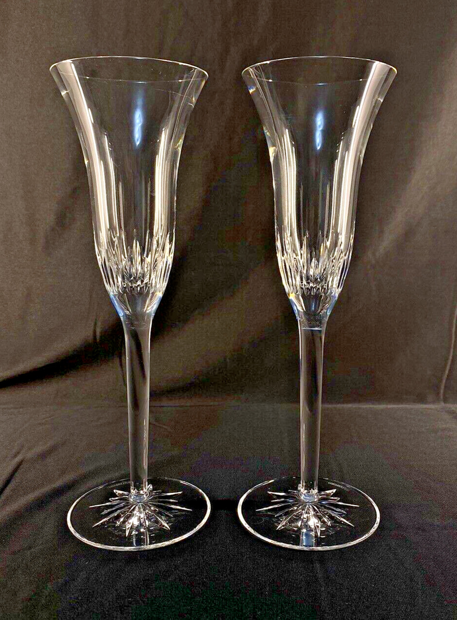 Waterford Crystal Fluted Champagne Stem Glasses Giselle Pattern Lot of 2