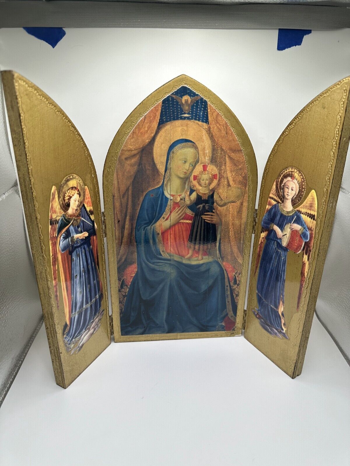Vintage Antique Christian Religious Three-Paneled Hand Painted Icon Triptych