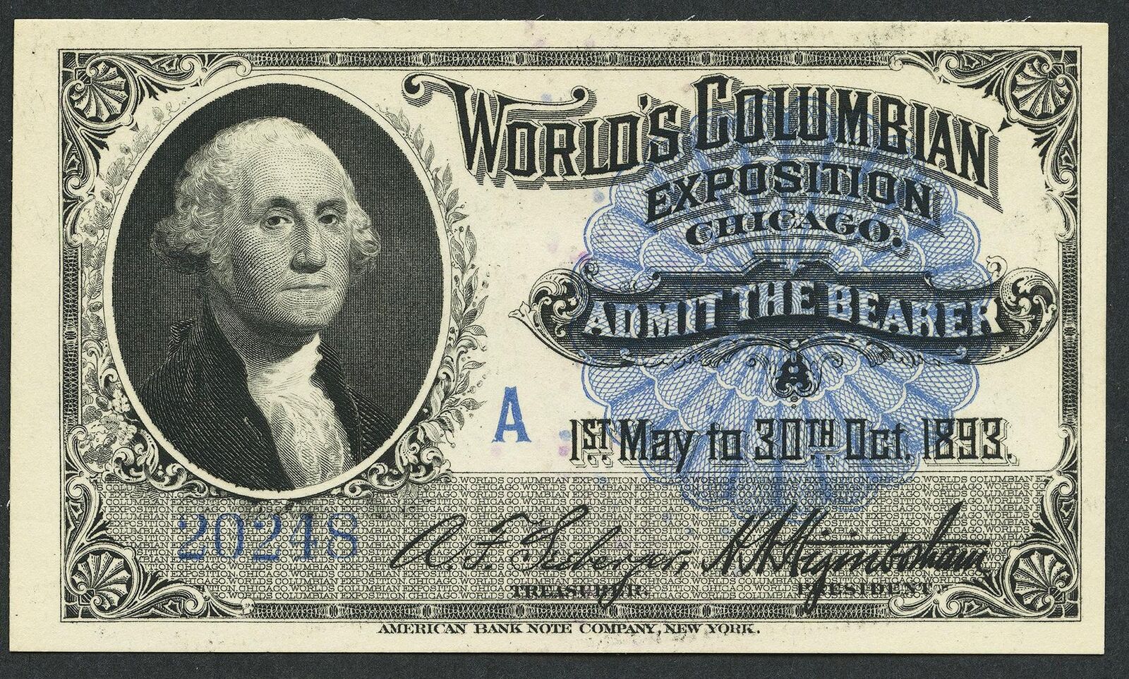 Dealer Dave Columbian Exposition 1893 WASHINGTON PORTRAIT TICKET PRISTINE (2238)