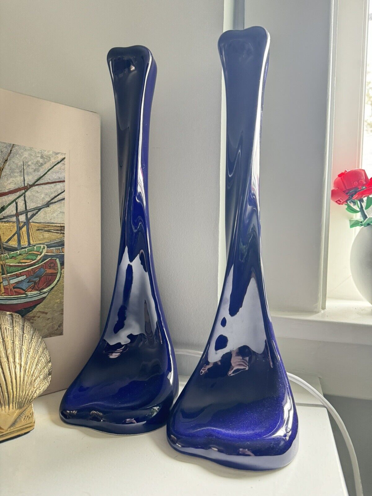 Tiffany & Co. Elsa Peretti Glazed Blue Purple Ceramic 14.5” Bone Candlesticks