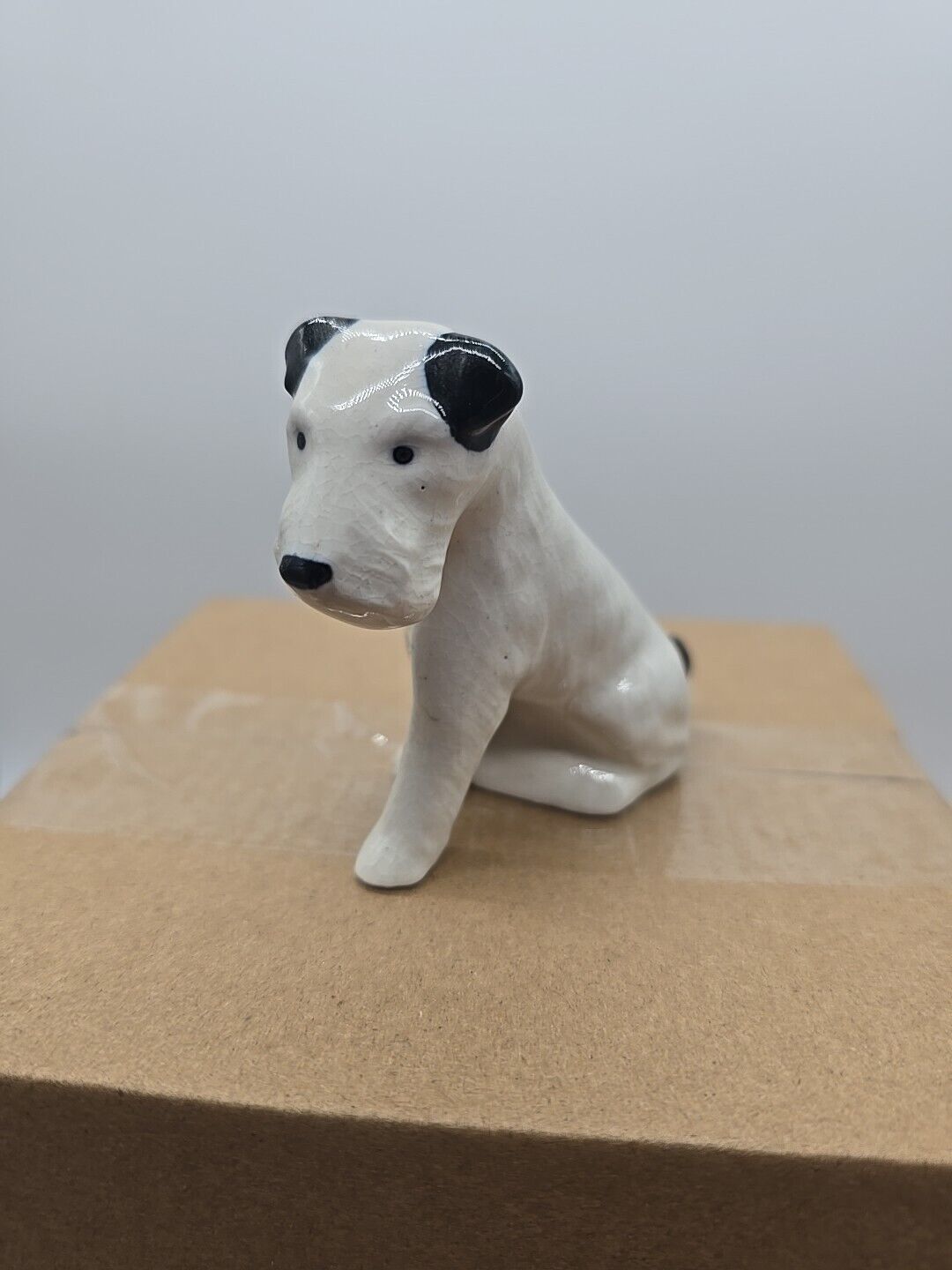 Vintage Porcelain Terrier Dog Statue Figurine, White w/Black, Japan?