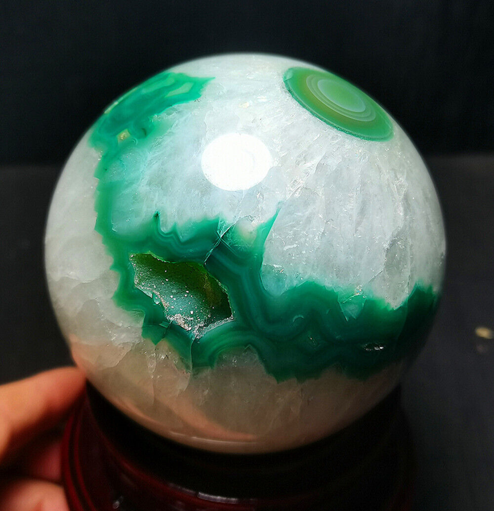 RARE 875.7g Beautiful Colorful Green Agate Crystal Quartz Ball Healing WD1187
