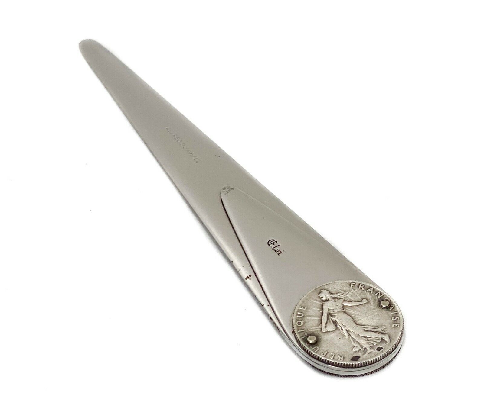 Charles Louis Eloi Pernet for Alfred Dunhill Steel and Silver Coin Letter Opener