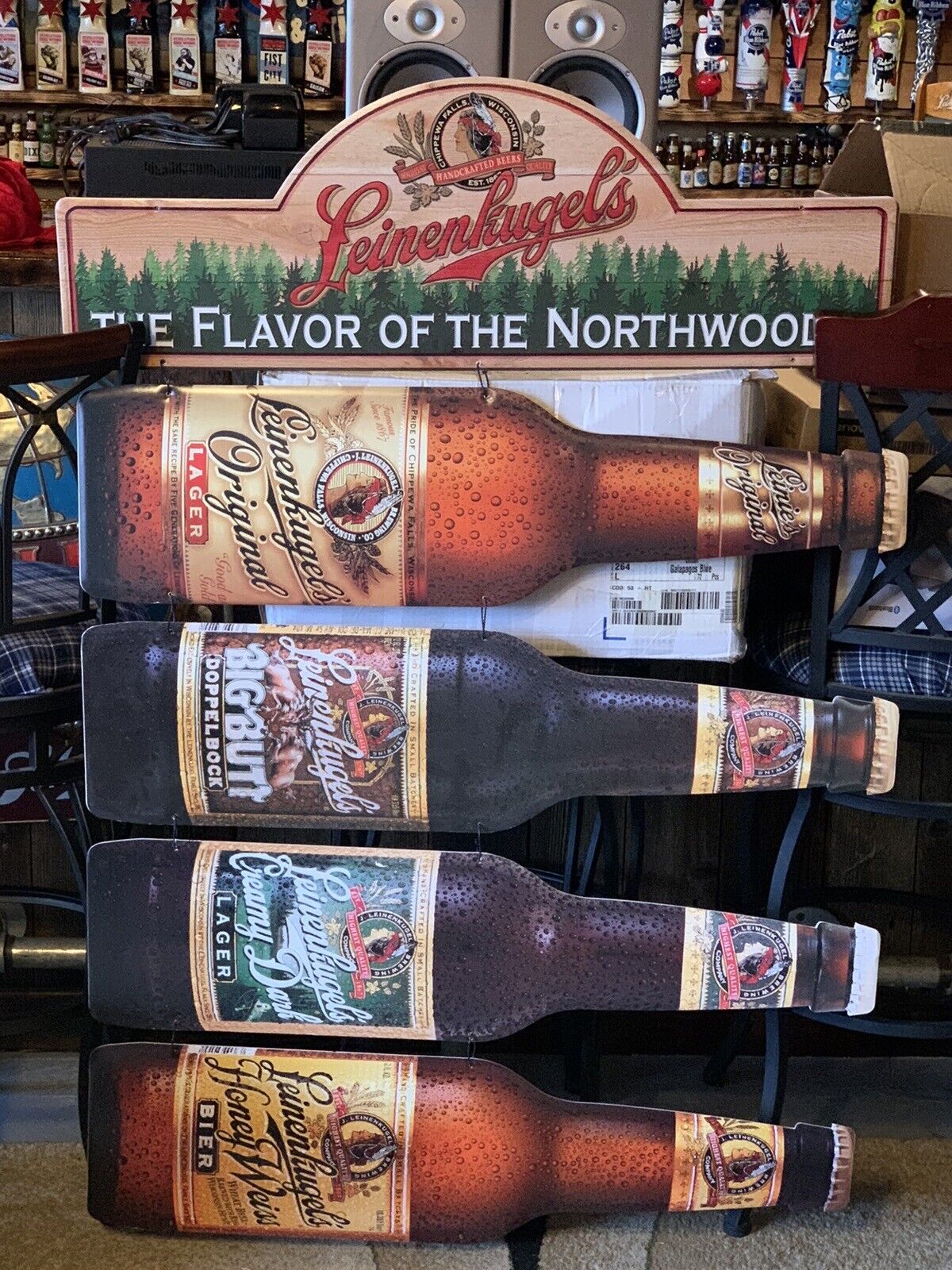 Rare Two-Sided Leinenkugel’s Flavor of the Northwoods Hanging Beer Bottles Sign