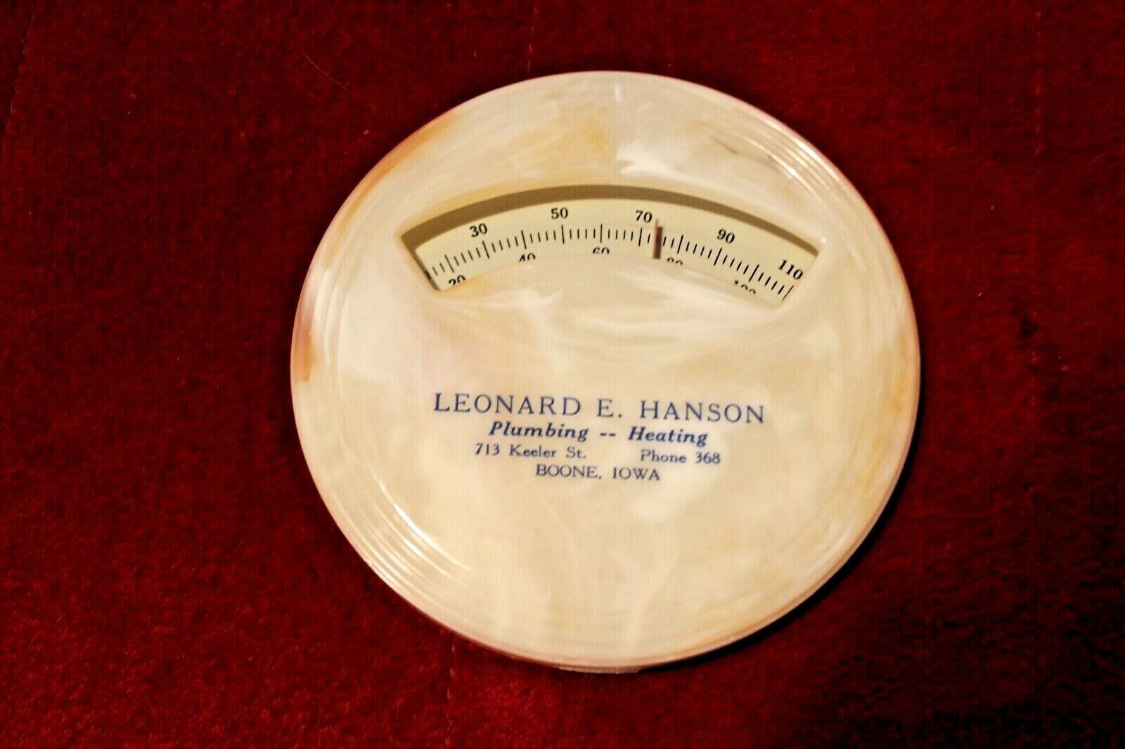 Vintage B&B Thermometer Thermo-Scope Style Hanson Plumbing Boone Iowa Phone 368