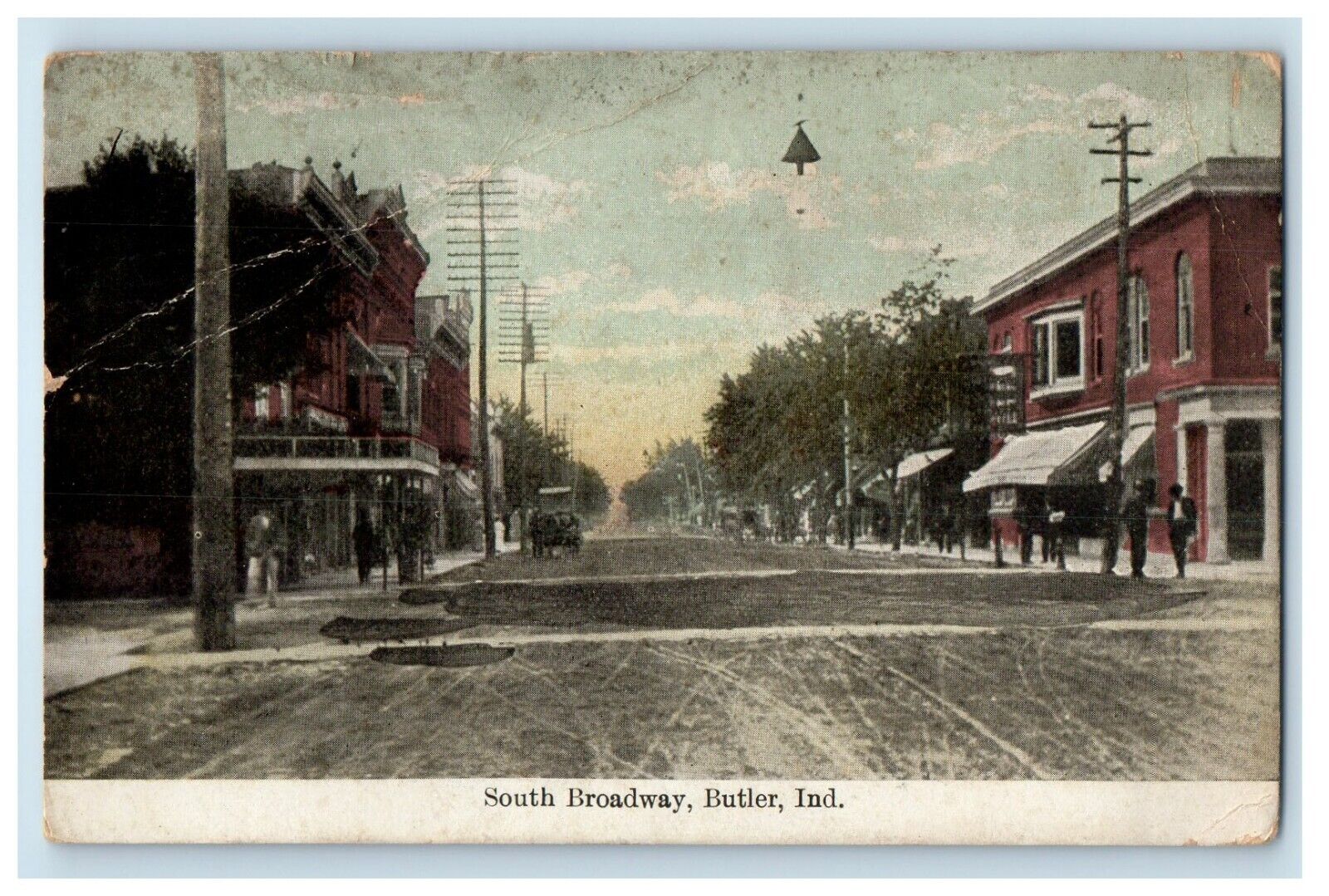 1909 South Broadway Road Street Store Butler Indiana IN Antique Vintage Postcard