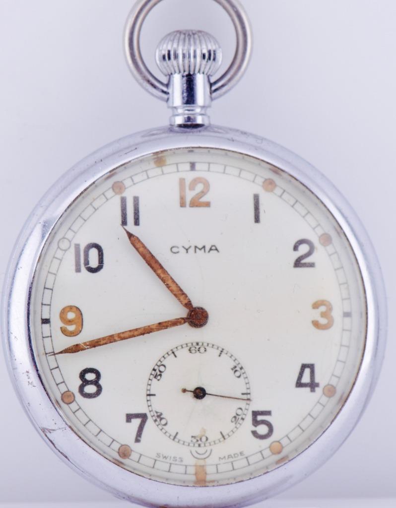 Rare Antique WWII UK Officer\'s Military Cyma G.S.T.P. Pocket Watch c1940\'s