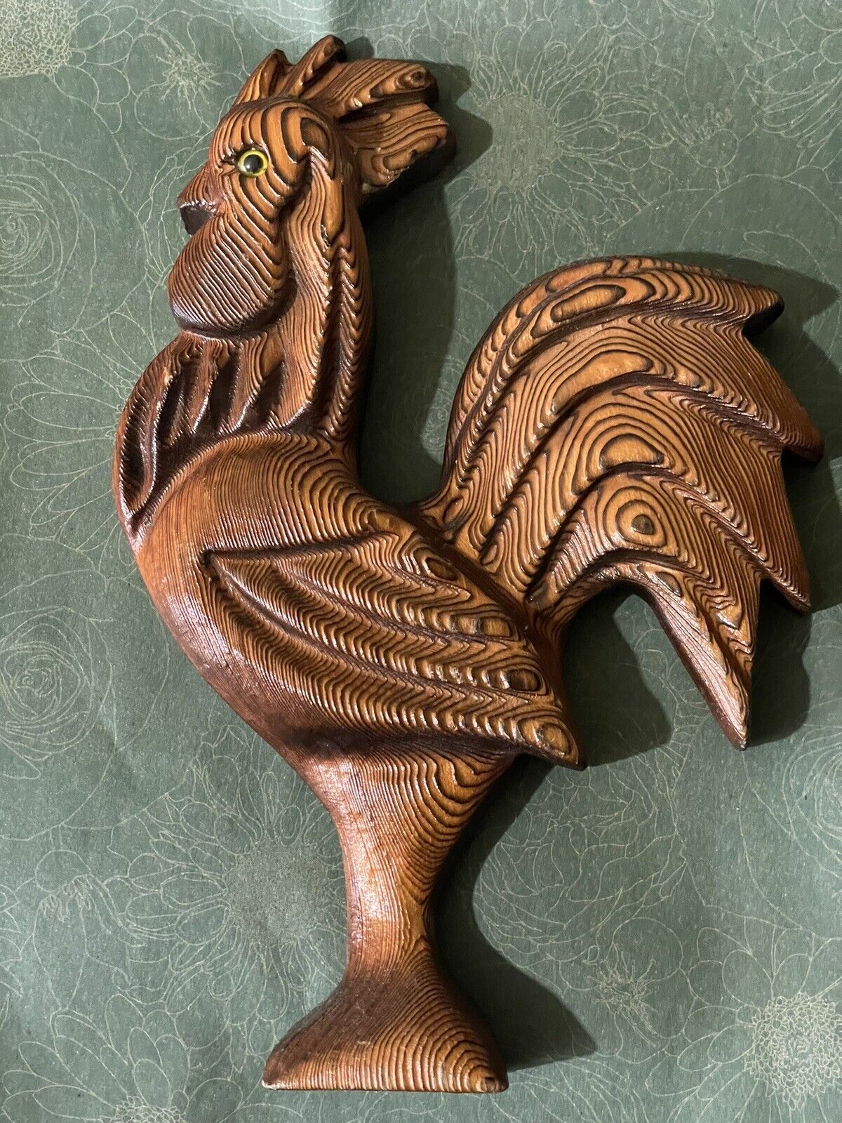 Gorgeous Mid Century Modern Carved Wood Chicken Wall Hanging 12 1/2 inches Tall