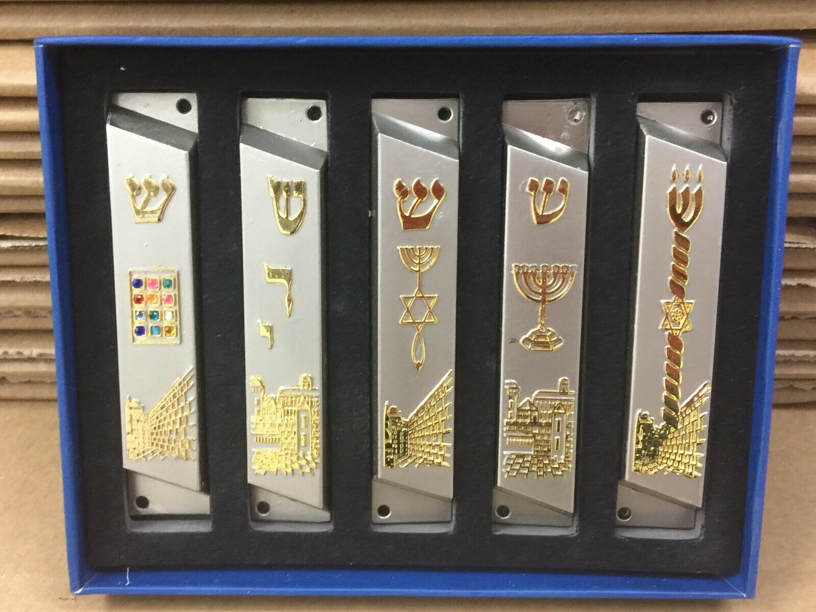 5 Copper Messianic Door Mezuzah Case Menorah Star of David Judaica Israel Gift