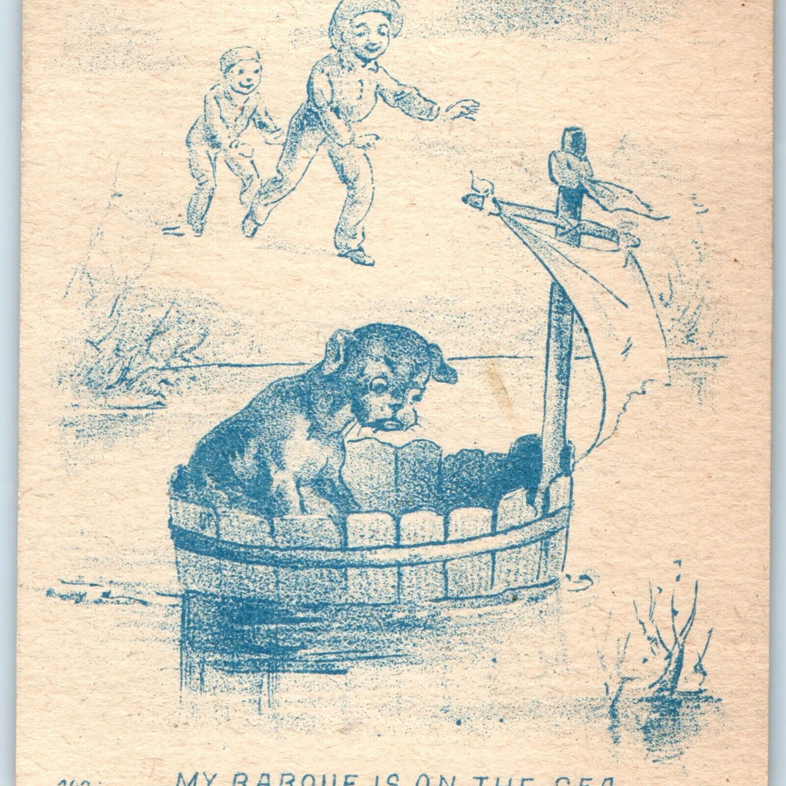 c1880s Cute Dog Bucket Lost Lake Trade Card \