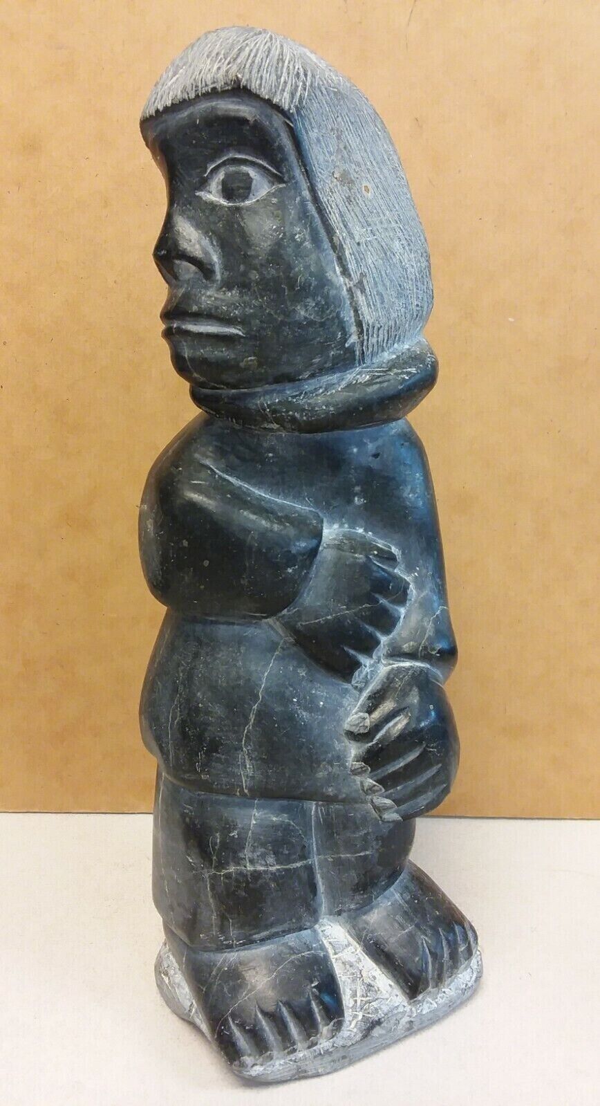 INUIT Canada Soapstone Carving TALL MAN Very Unique Carved Sculpture ESKIMO