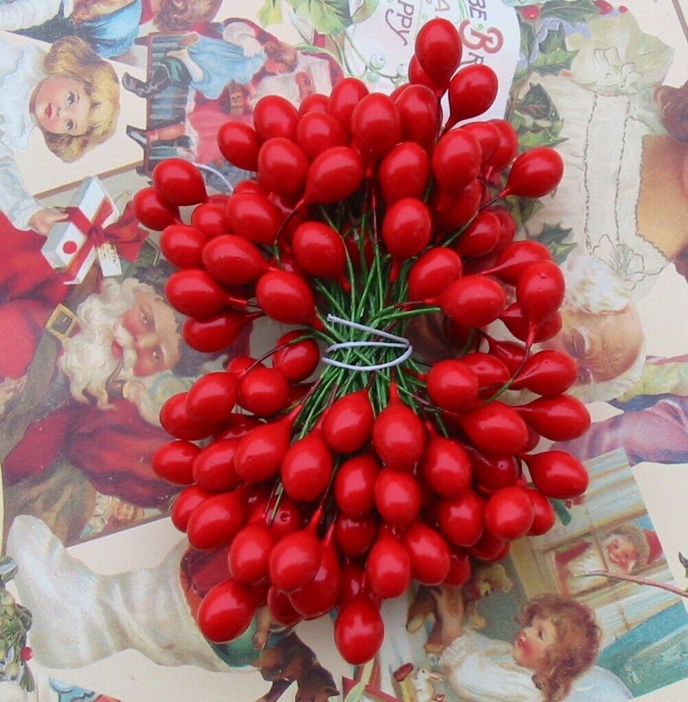 Christmas Red Holly Berries Stamens Large 1/2 inch 72 Pieces 144 Berries New