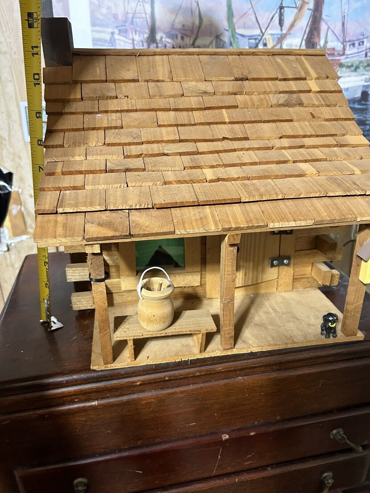 Vintage Rustic Solid Wood Handmade Cabin  With Light 13 Inch 13 Inch