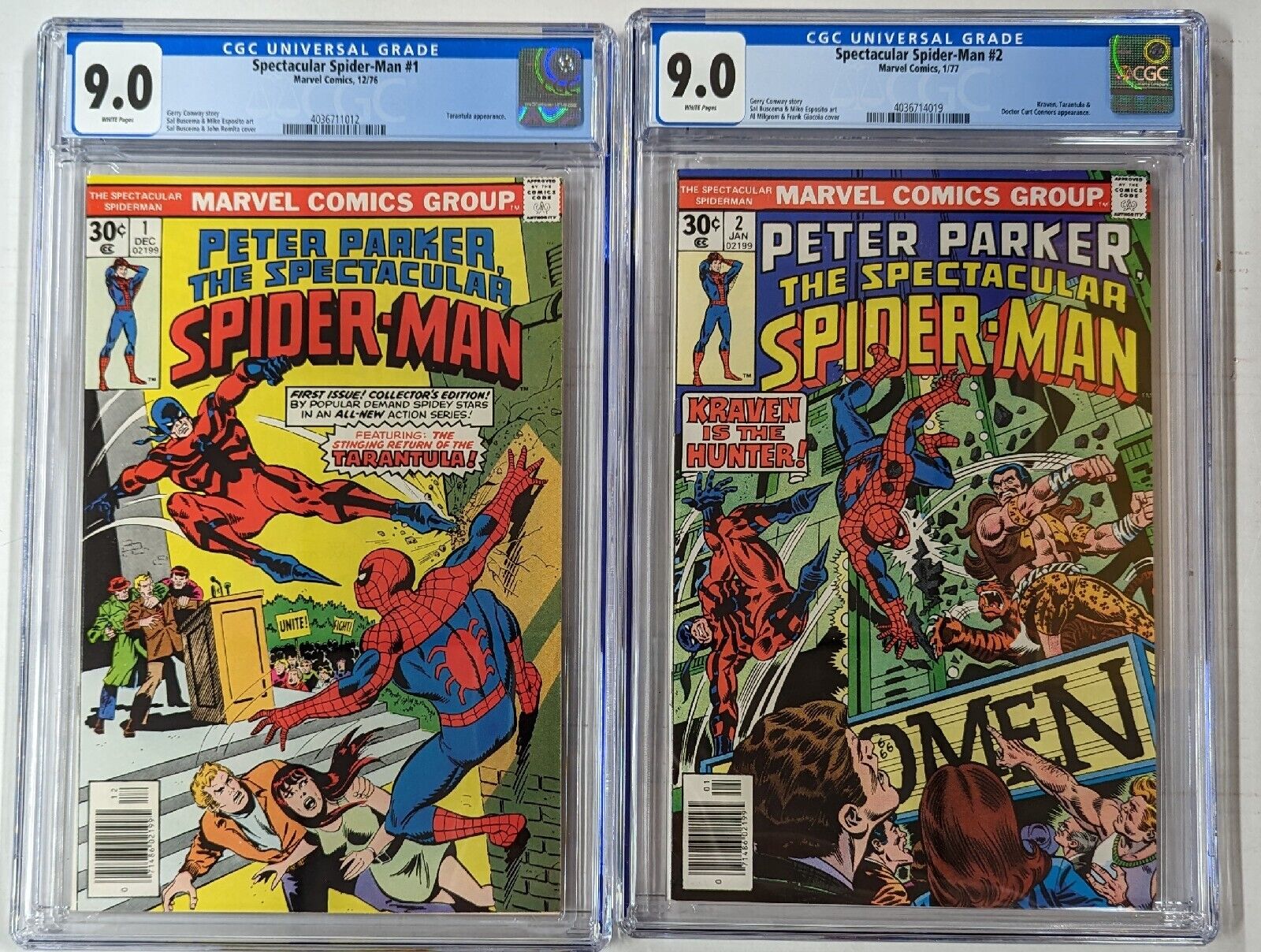 Spectacular Spider-Man #1 & #2 CGC 9.0 White Pages As A Pair Kraven Tarantula 