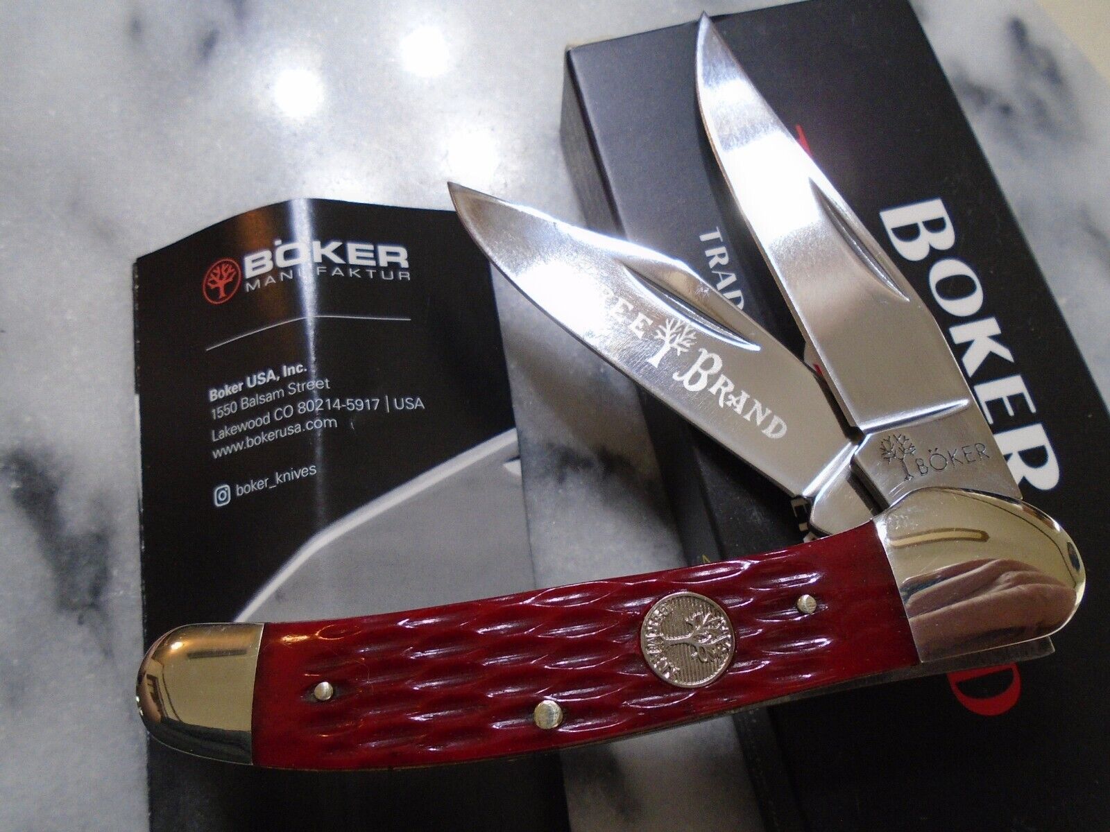 Boker Tree Brand Germany D2 Copperhead 2 Blade Pocket Knife Red Jig Bone 110811