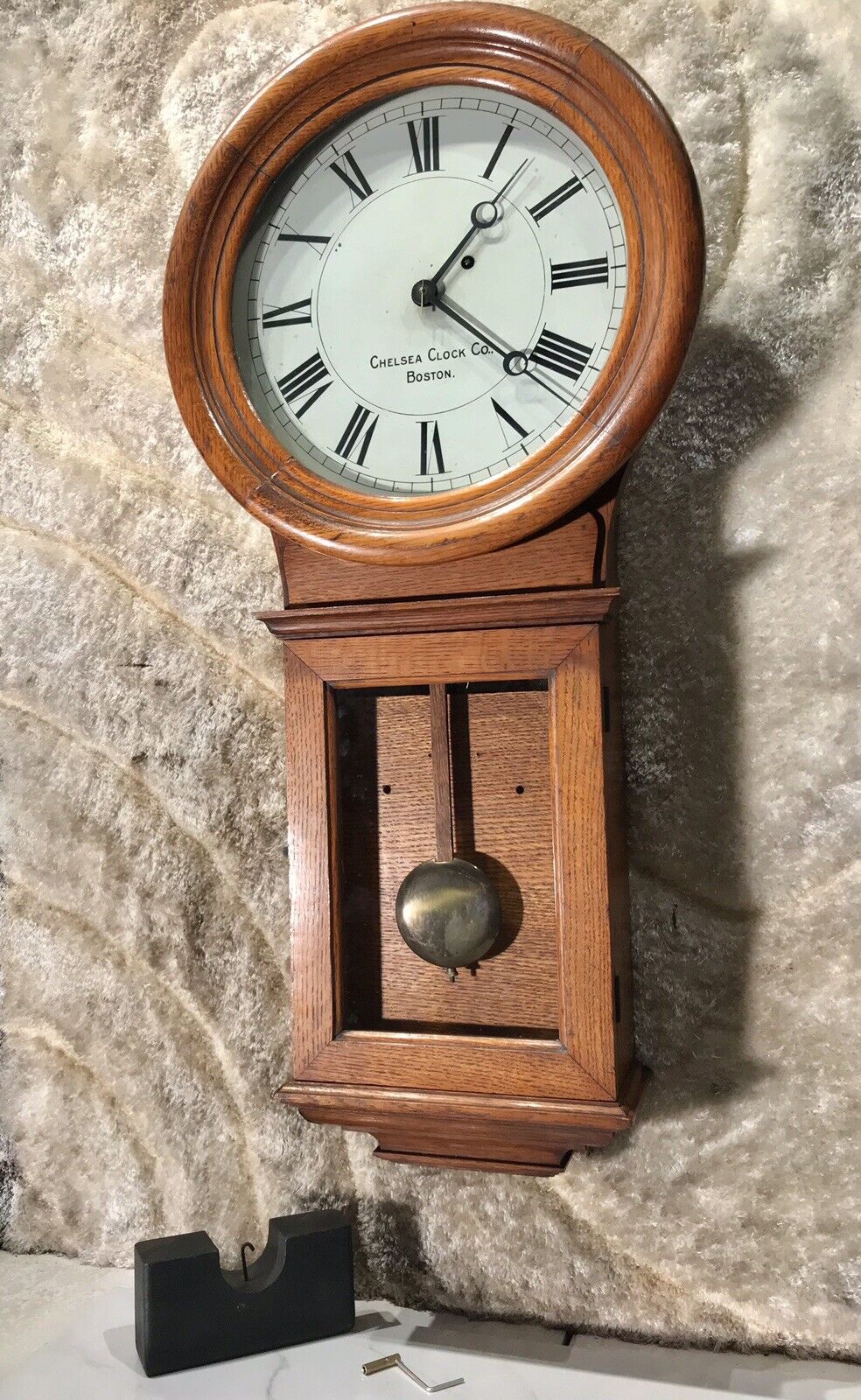 ORIGINAL ANTIQUE U.S.A.CHELSEA CLOCK,CO,BOSTON,WITH WEIGHT DRIVIN