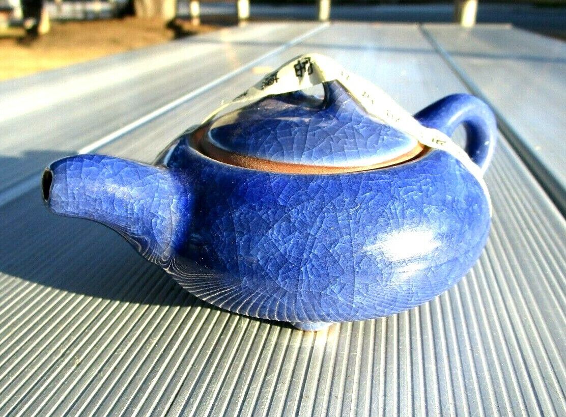 Teapot Terra Cotta Blue Ice Crackle Glaze China by LYK New Chinese