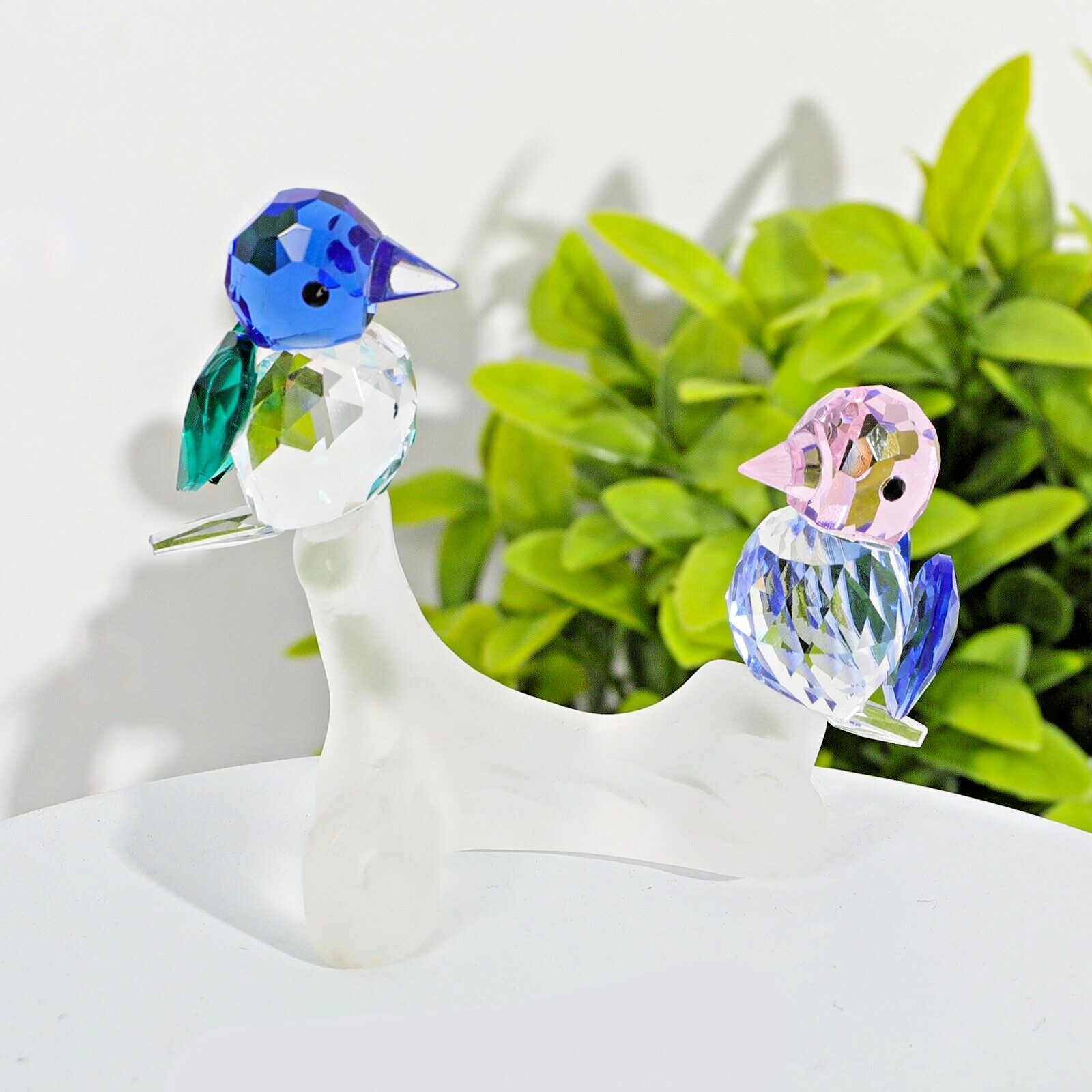 Crystal Birds Table Home Decoration Figurine Ornament Blue and Pink Bird