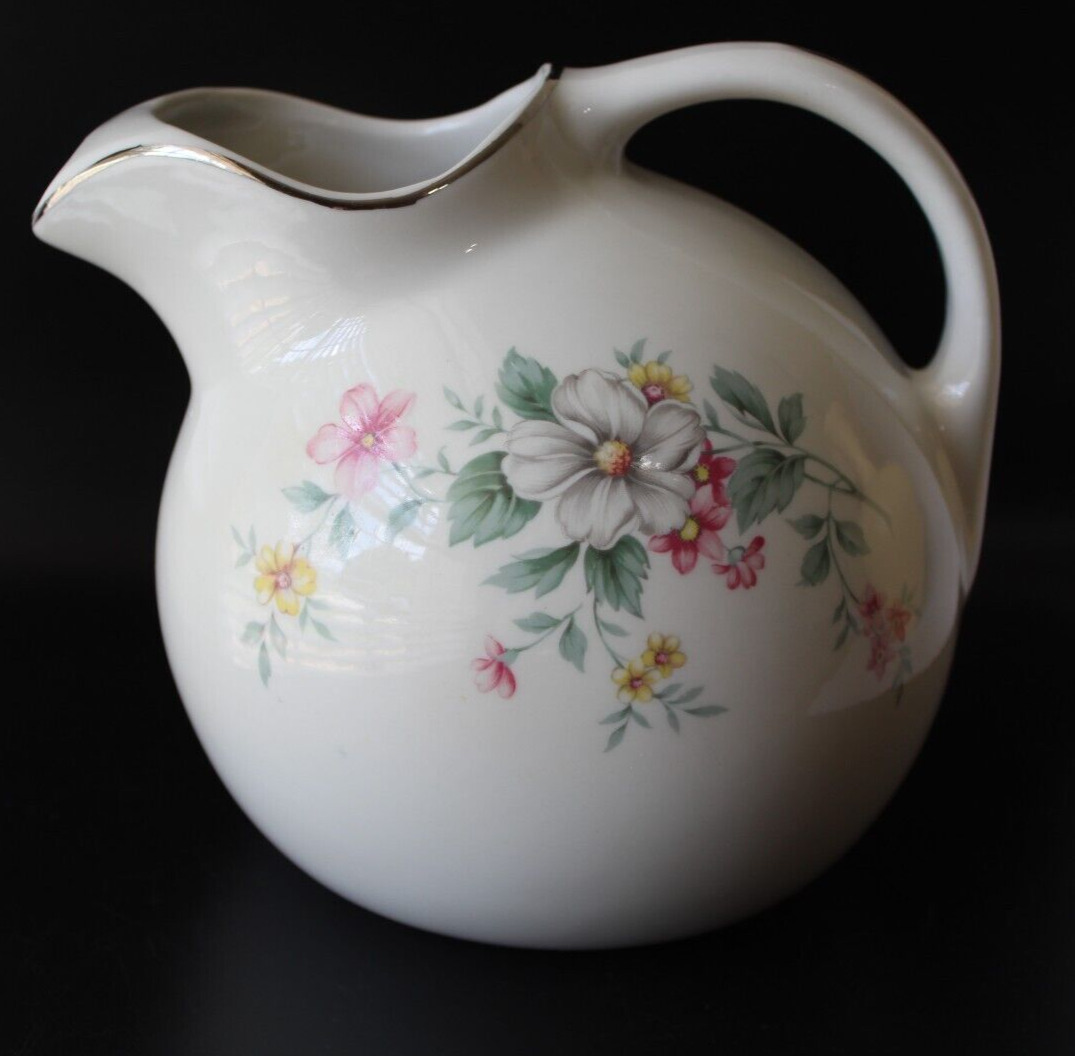 Hall Ceramic Water Pitcher Flowered Springtime Pattern White 7 \