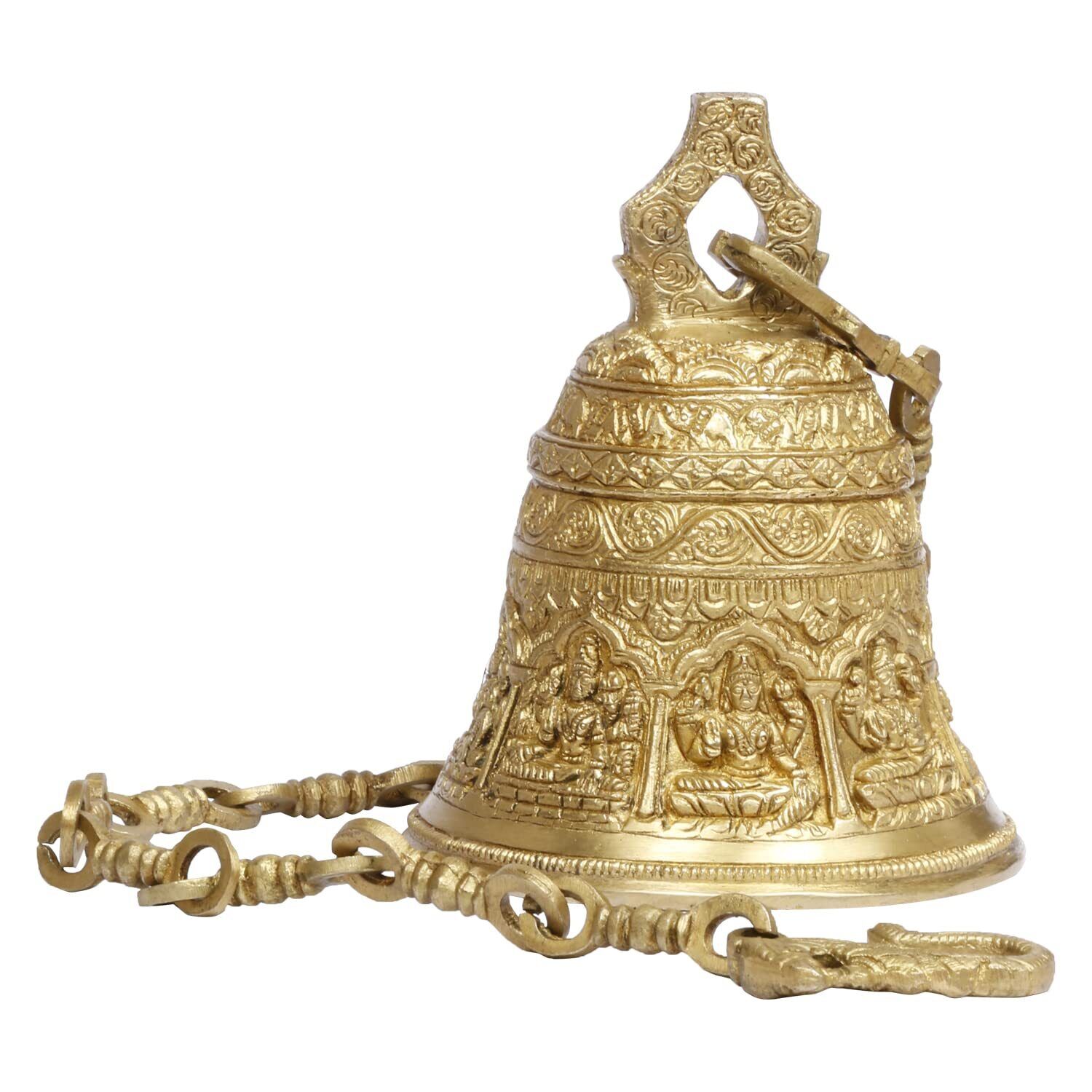 Astalaxmi Engraved Hanging Brass Temple Bell Ghanta Ghanti Pooja Room 7 Inch