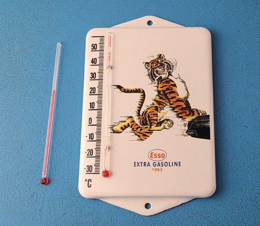 VINTAGE ESSO PORCELAIN NEEDS REPAIR GAS AD SALES SIGN ON SERVICE THERMOMETER