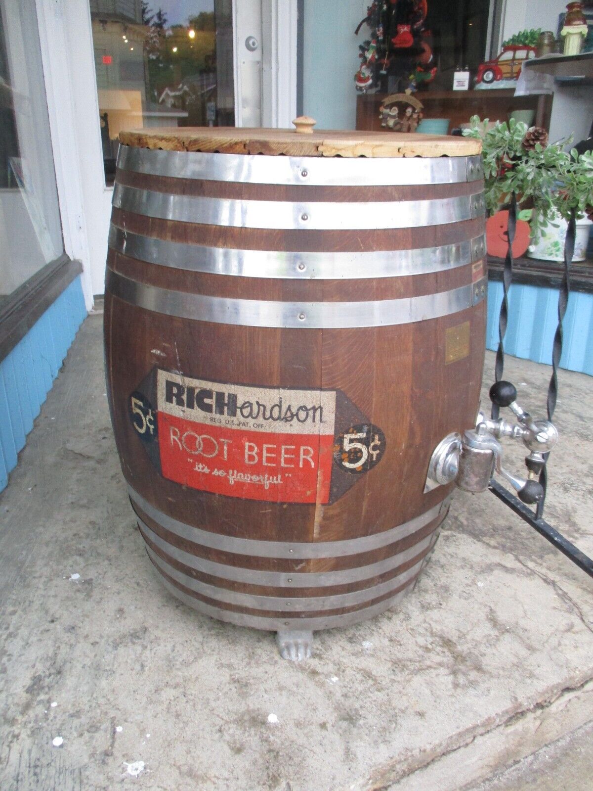 Vintage Richardson 5 Cent Root Beer Wood Barrel Dispenser